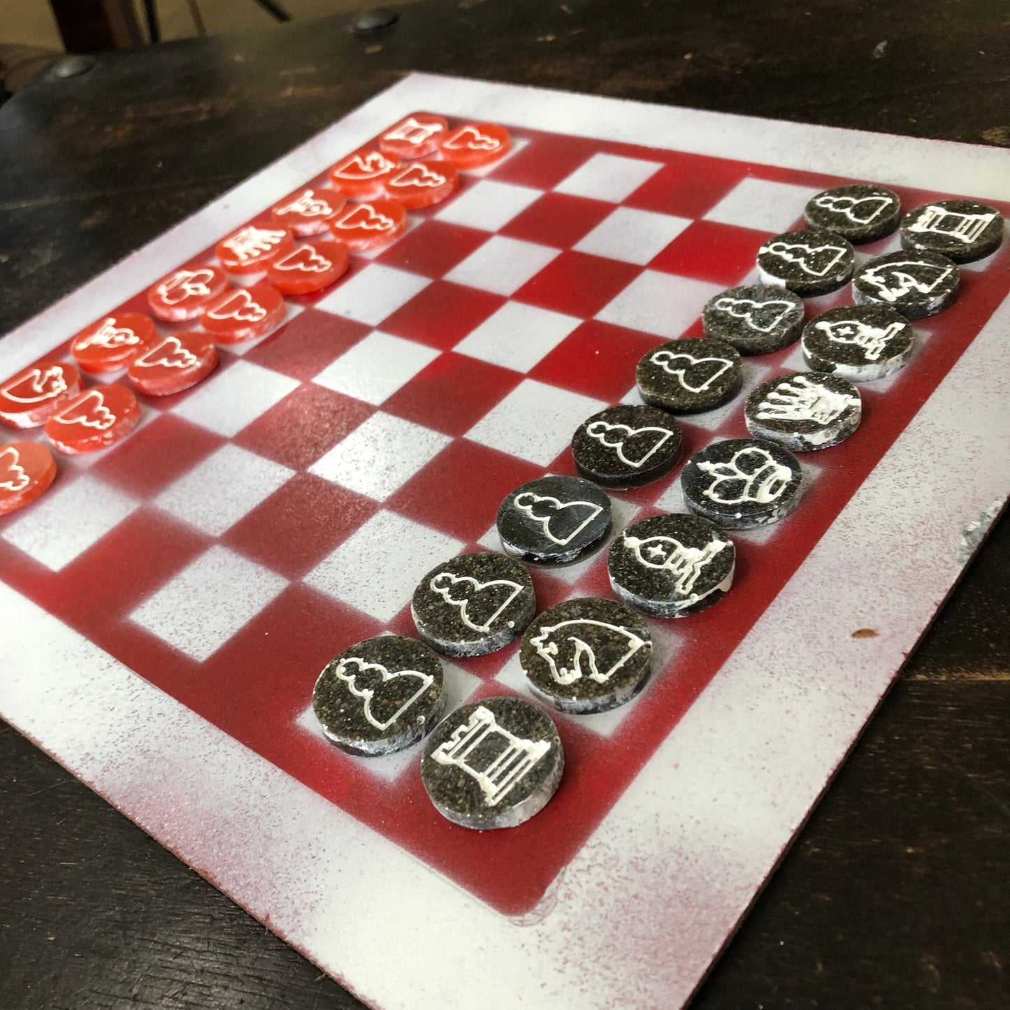 Smudged Red - Painted Chess Set