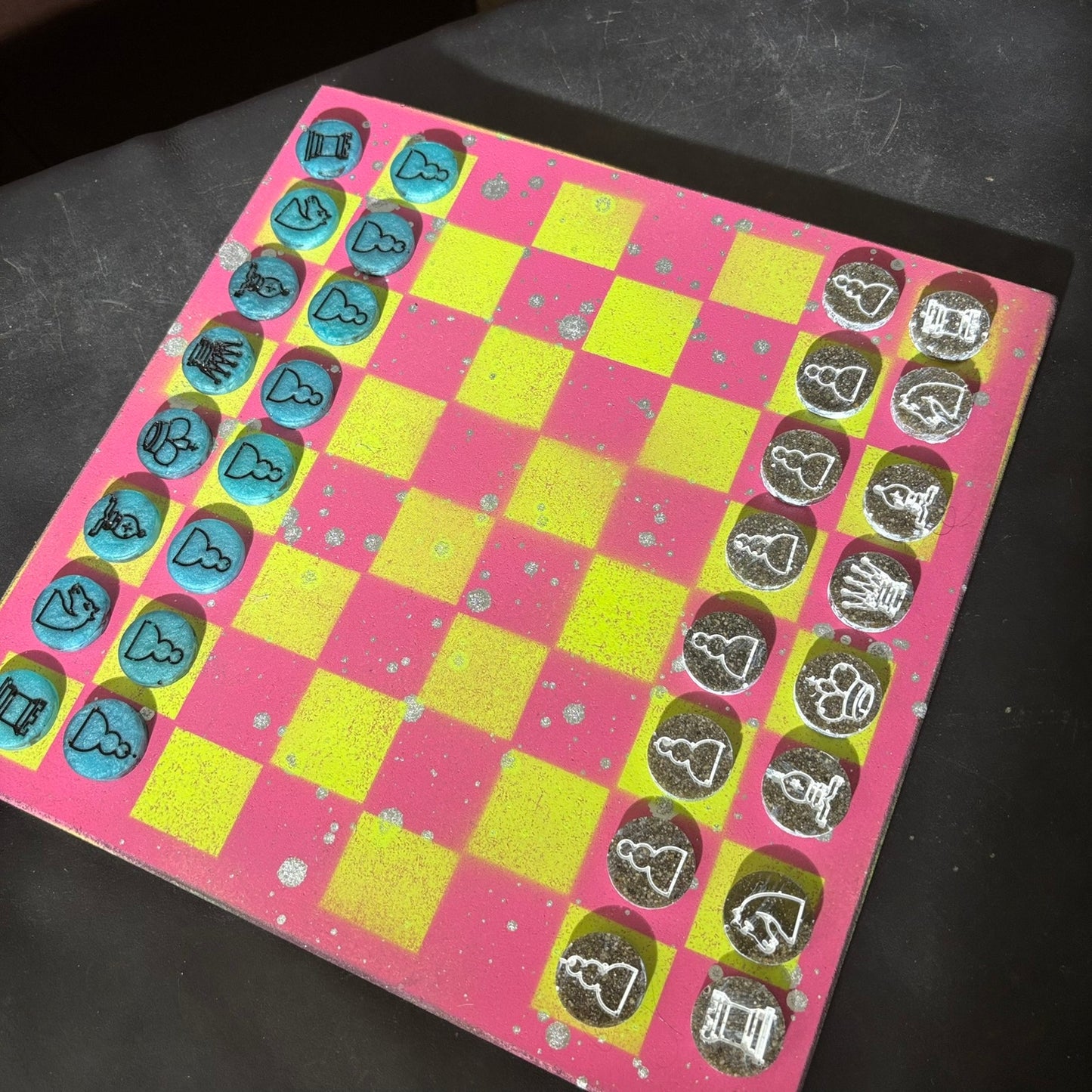 Neon Green Pink - Painted Chess Set