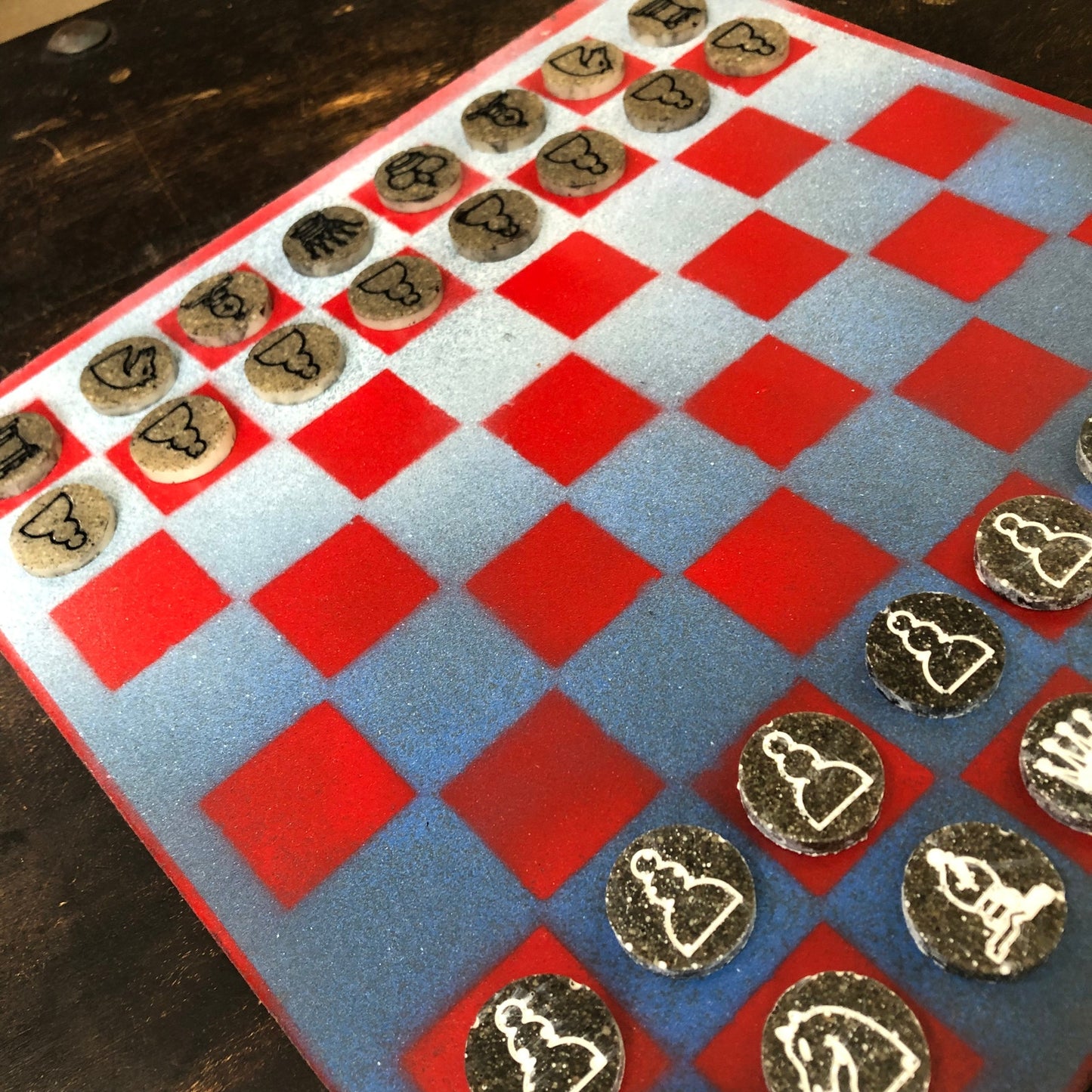 Red & Blue Haze - Painted Chess Set