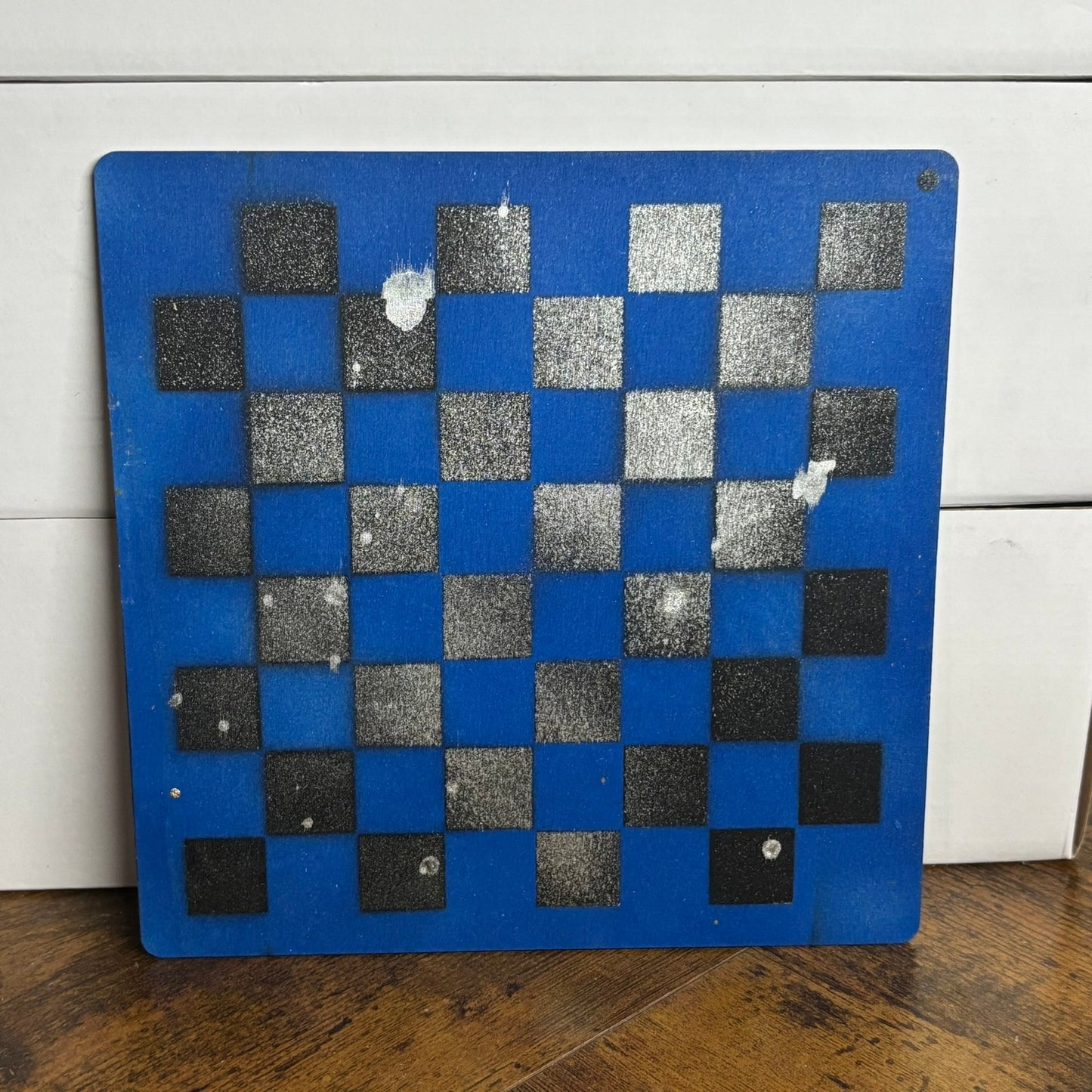 Blue & Chrome Black - Painted Thin Wooden Chess Board