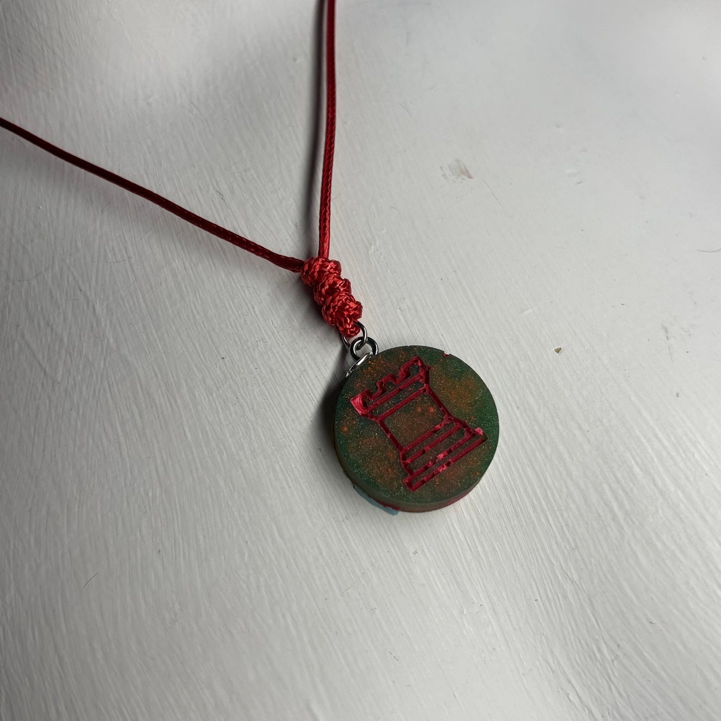 Print Red Rook - Handmade Resin Chess Necklace