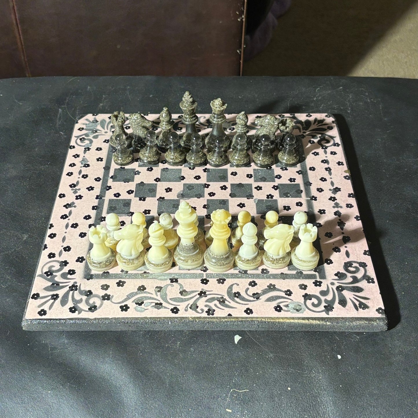 Black Mini Flowers - Scrapbook Chess Set