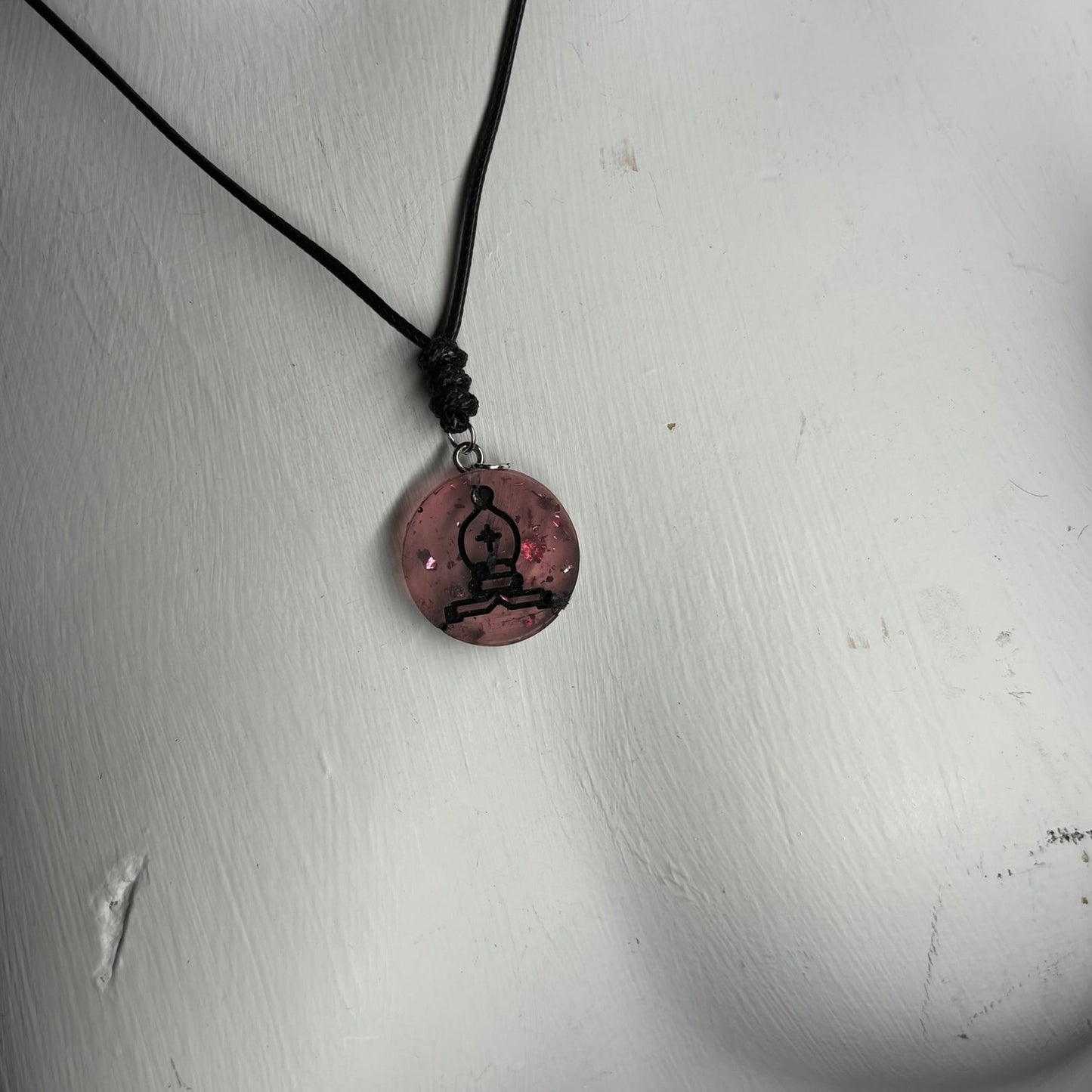 Violet Pink Bishop - Handmade Resin Chess Necklace