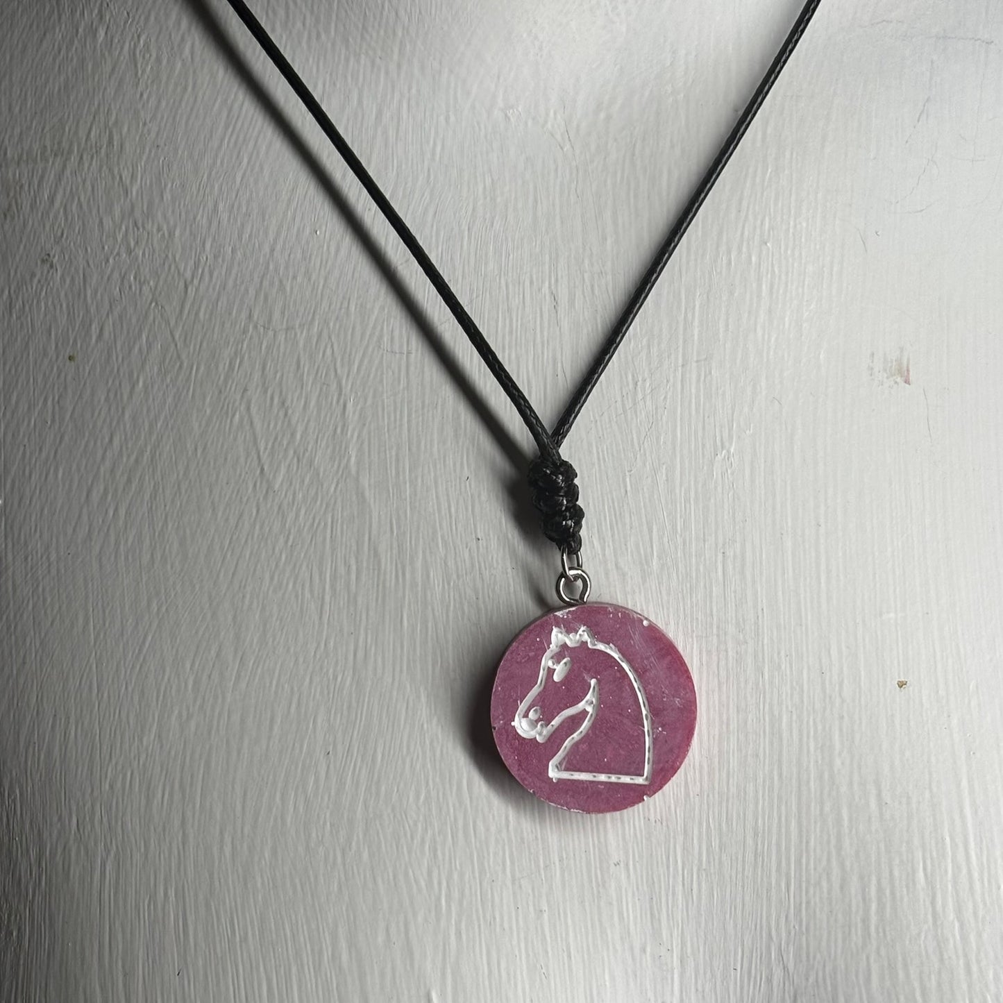 Simple Pink Knight - Handmade Resin Chess Necklace