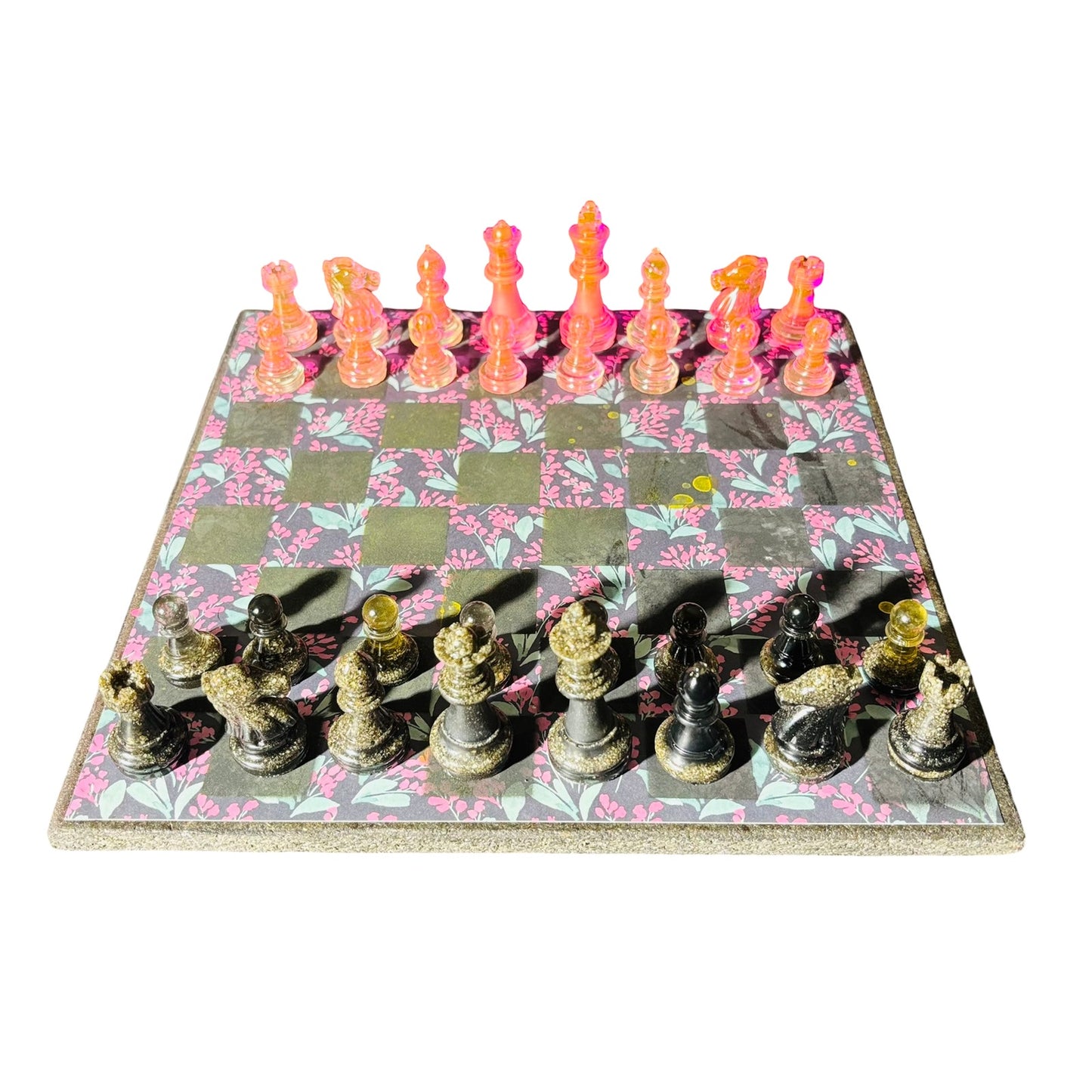 Retro Pink Flowers - Scrapbook Chess Set