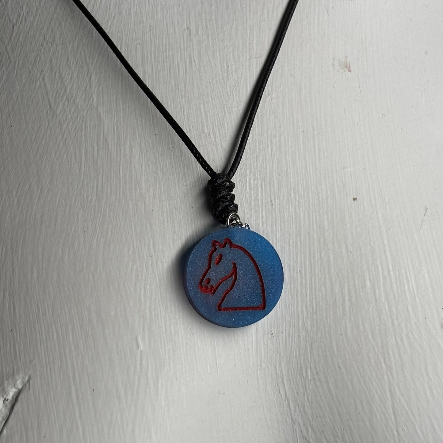 Blue Knight - Handmade Resin Chess Necklace