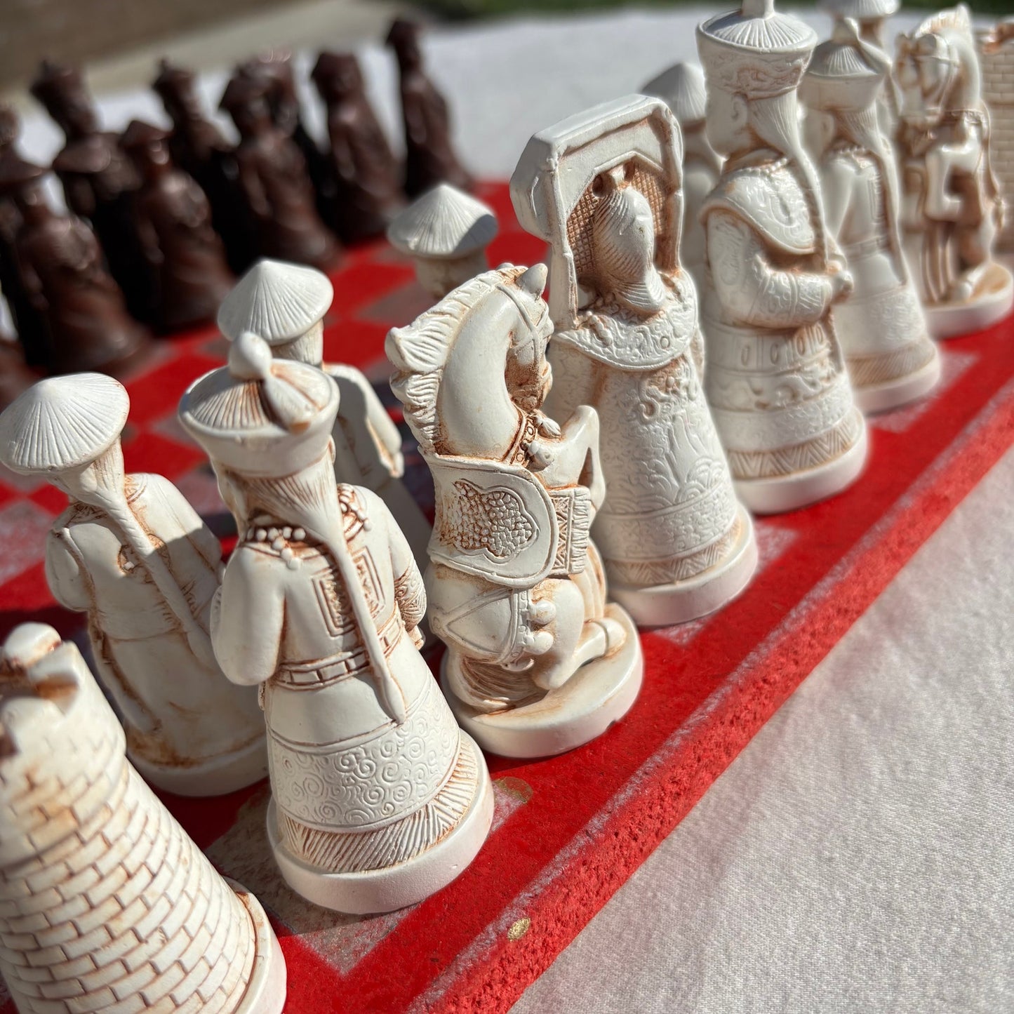 Red & White Gold Hue - Chinese Edition Chess Set
