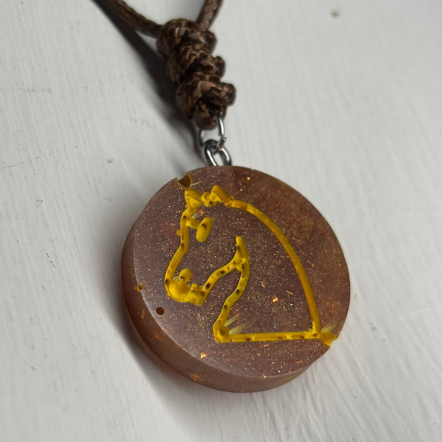 Rusted Brown Knight - Handmade Resin Chess Necklace