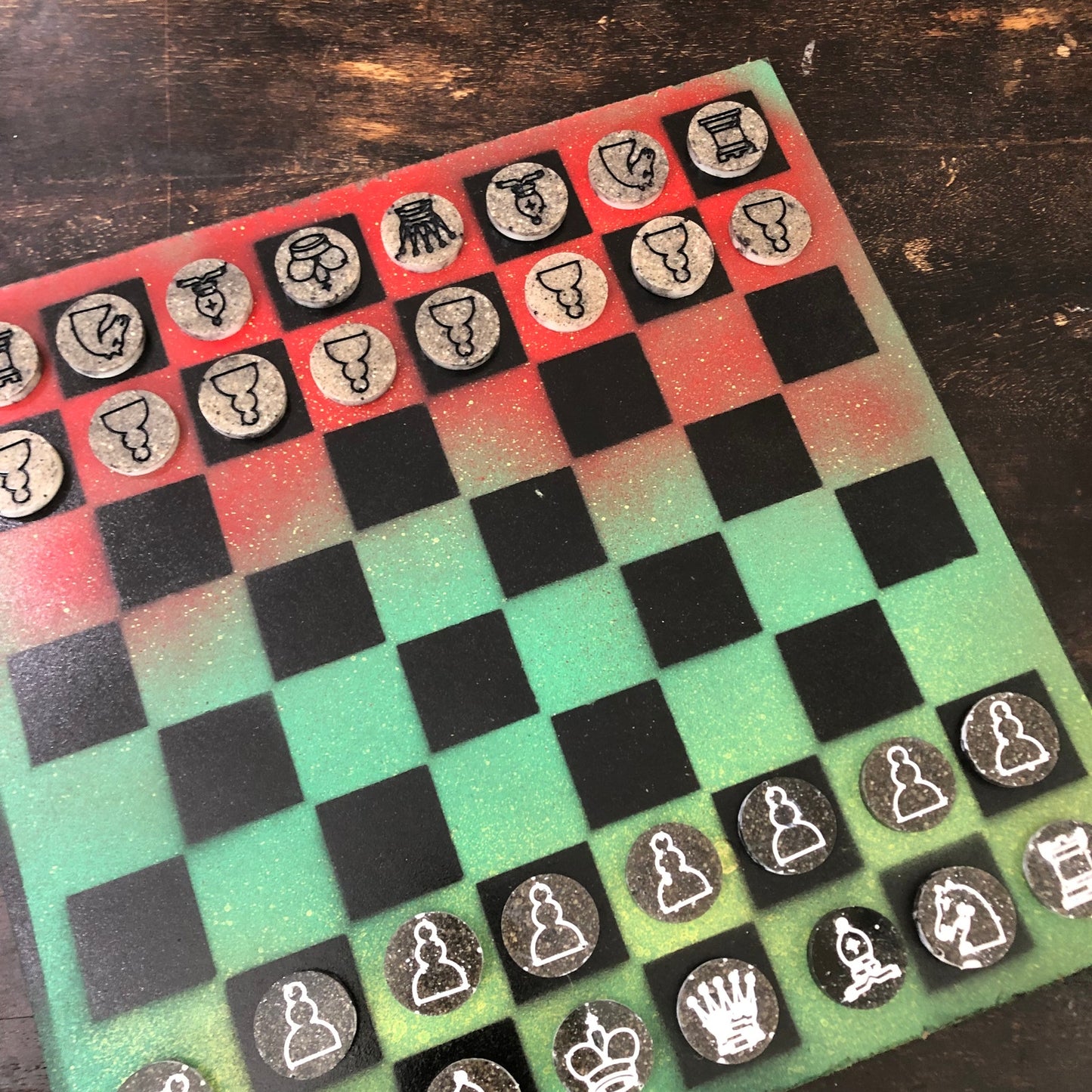 Blue & Green Sploosh - Painted Chess Set