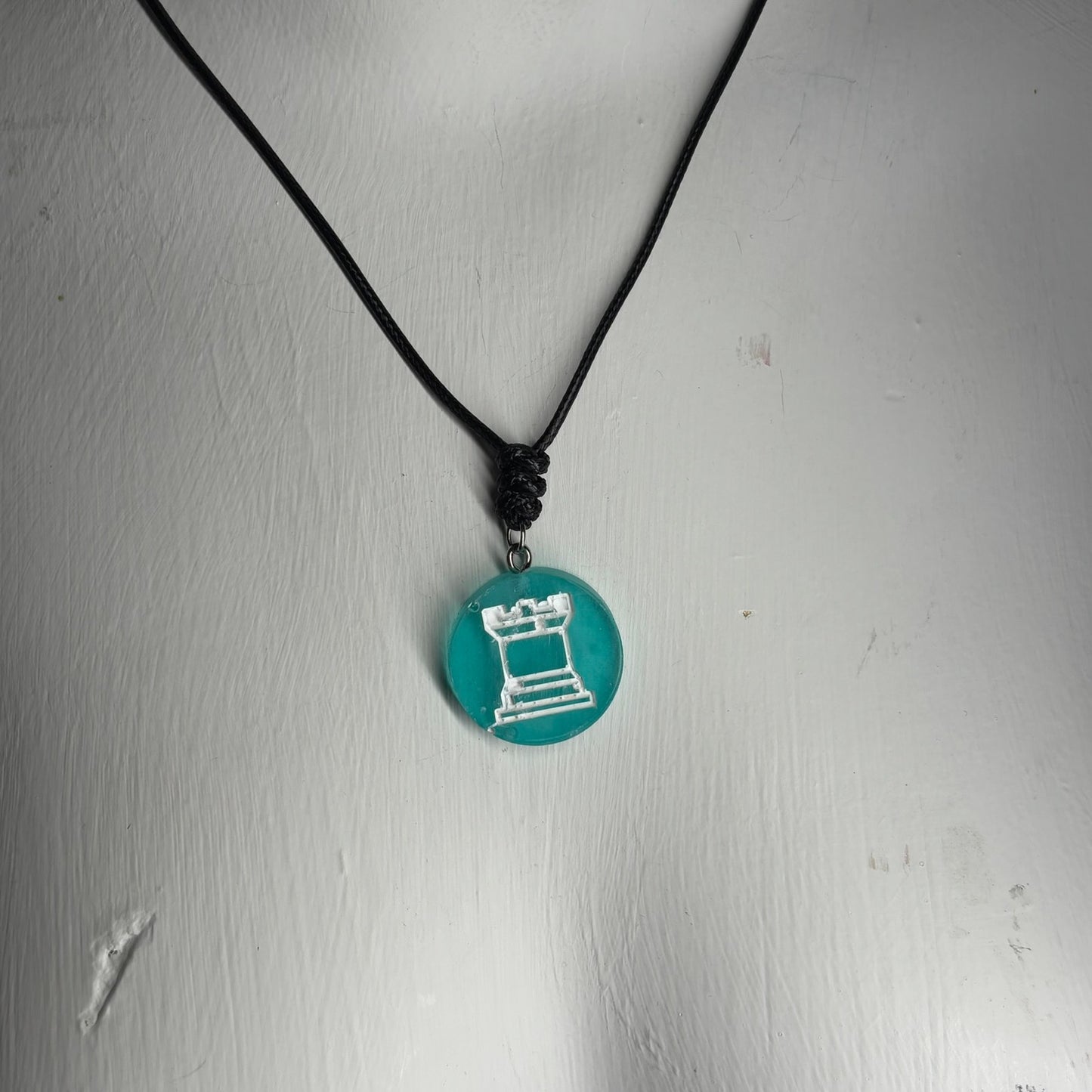 Aqua Green Rook - Handmade Resin Chess Necklace