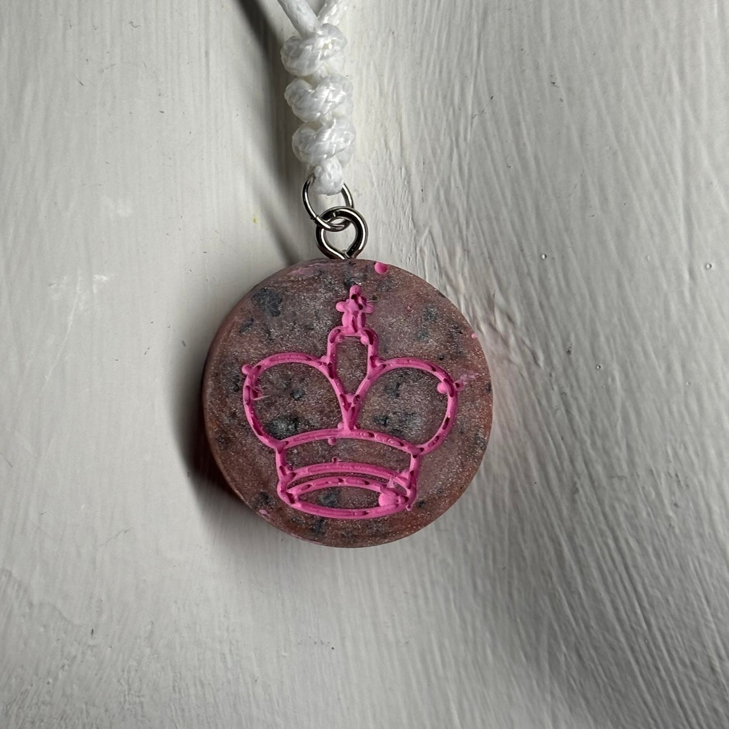 Patterned Pink King - Handmade Resin Chess Necklace