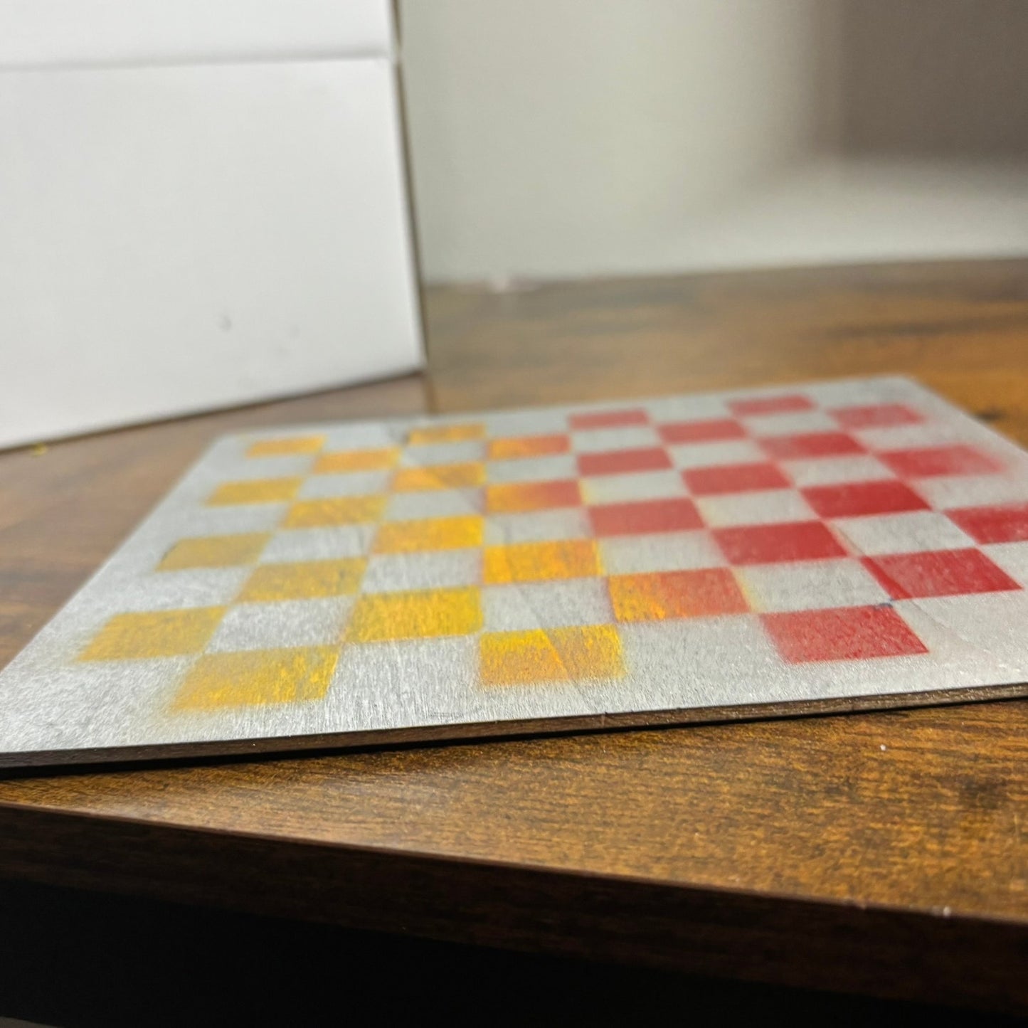 Yellow Red Chrome - Painted Thin Wooden Chess Board
