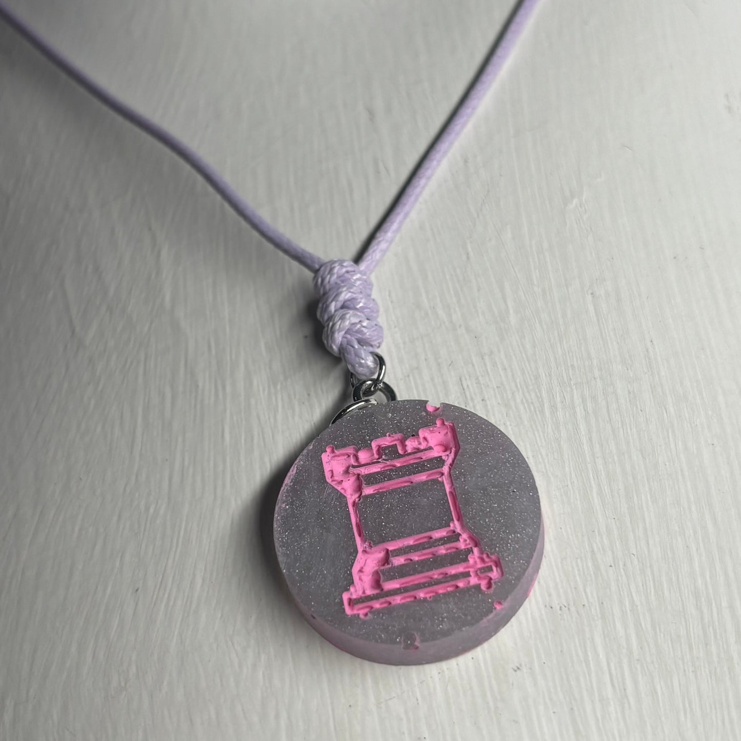 Purple & Pink Rook - Handmade Resin Chess Necklace
