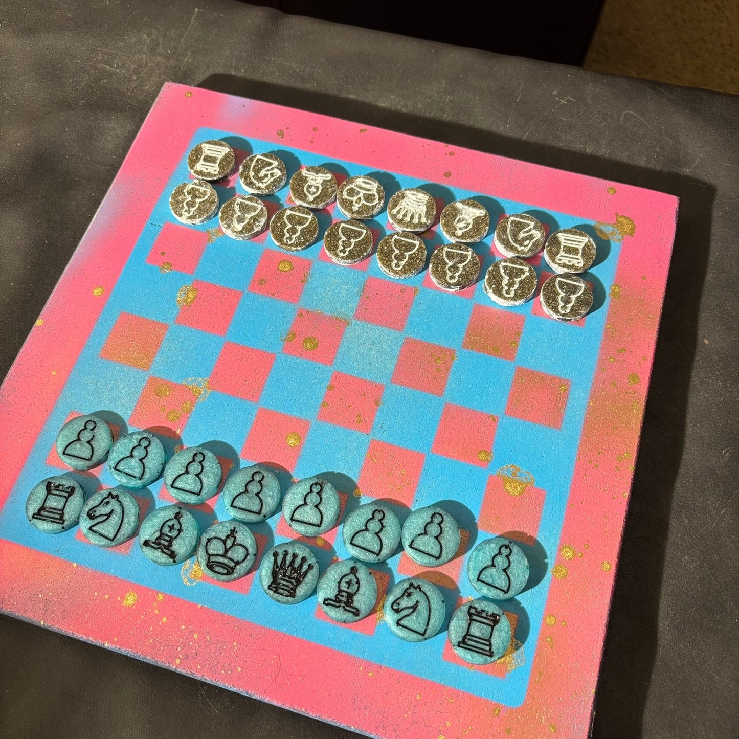 Pink & Blue - Painted Chess Set