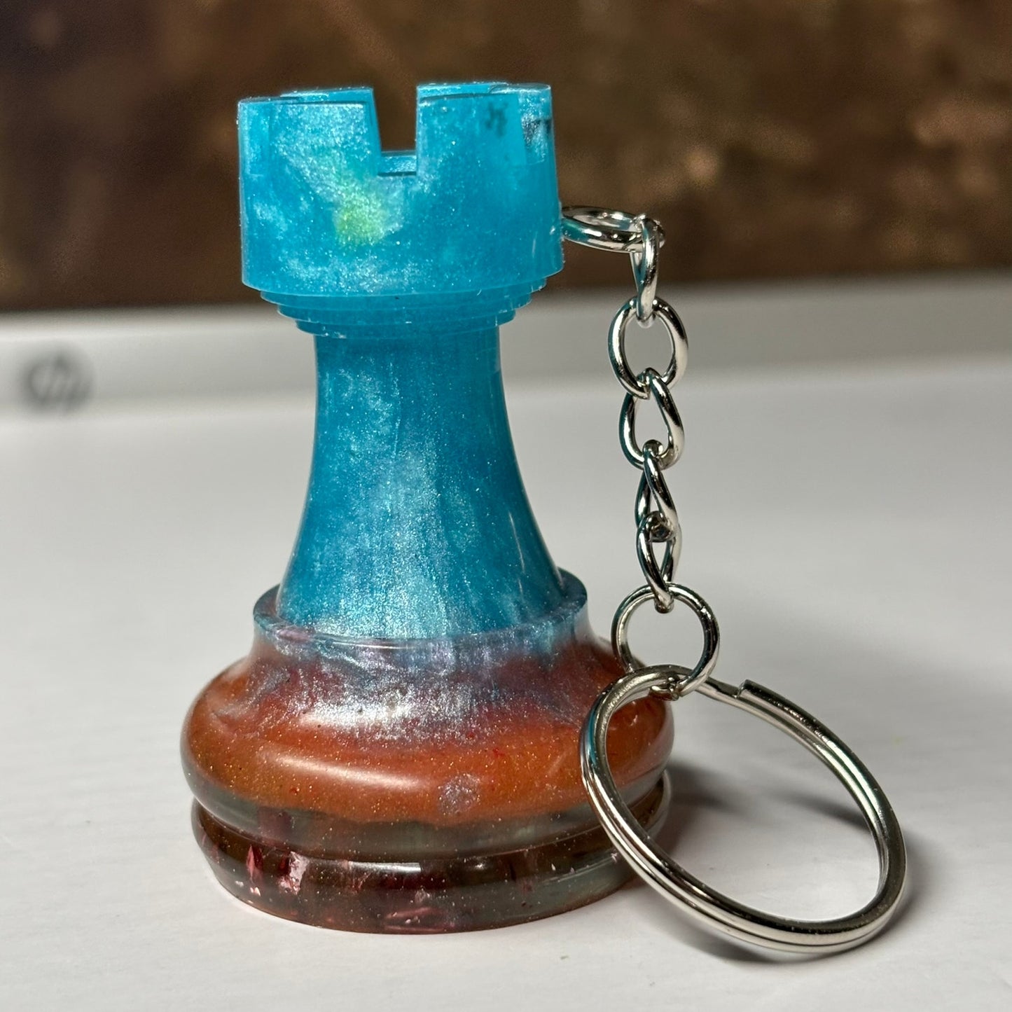 Cool Blue Rook - Handmade Resin Keychain - Large Edition