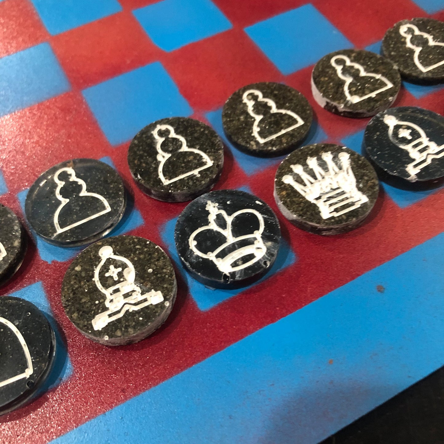 Red & Blue - Painted Chess Set