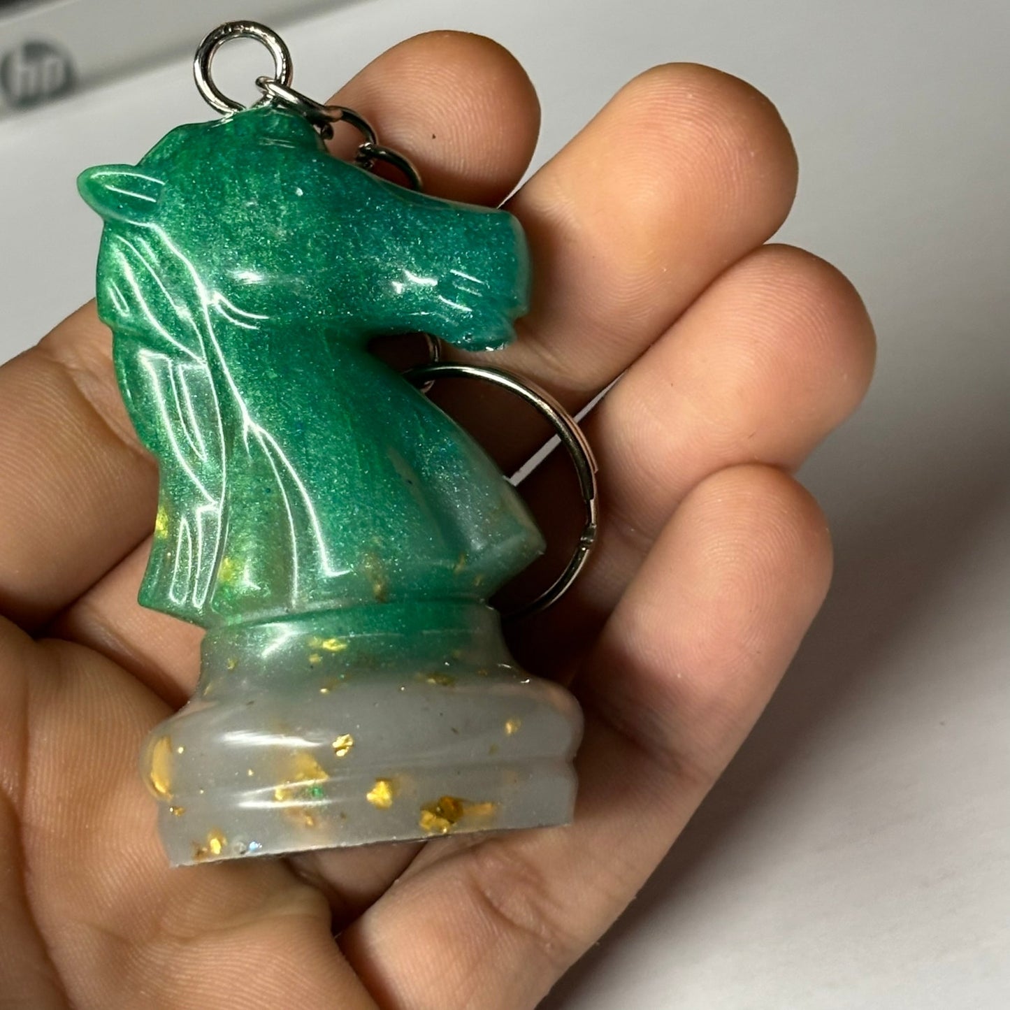 Beach Green Knight - Handmade Resin Keychain - Large Edition