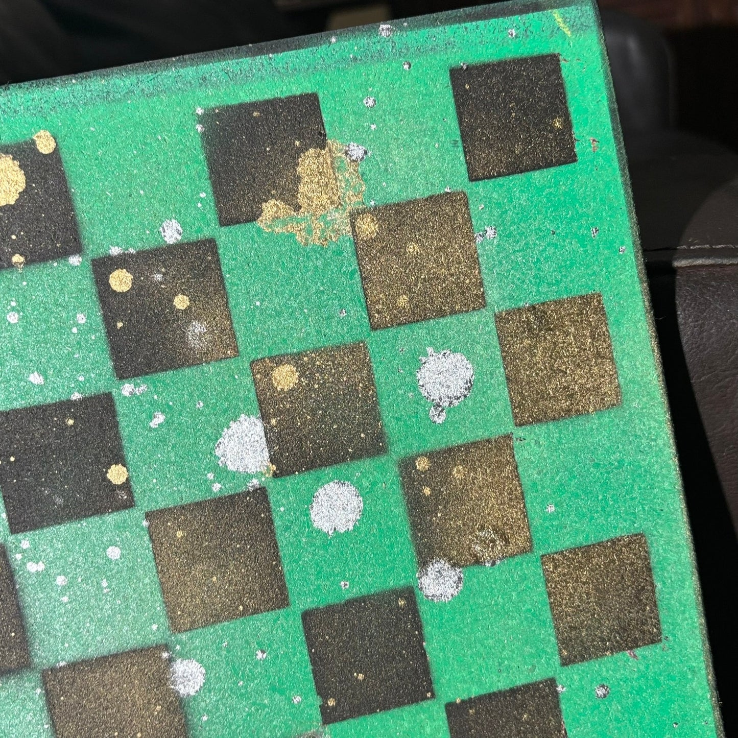 Green Gold Splatter - Painted Chess Board
