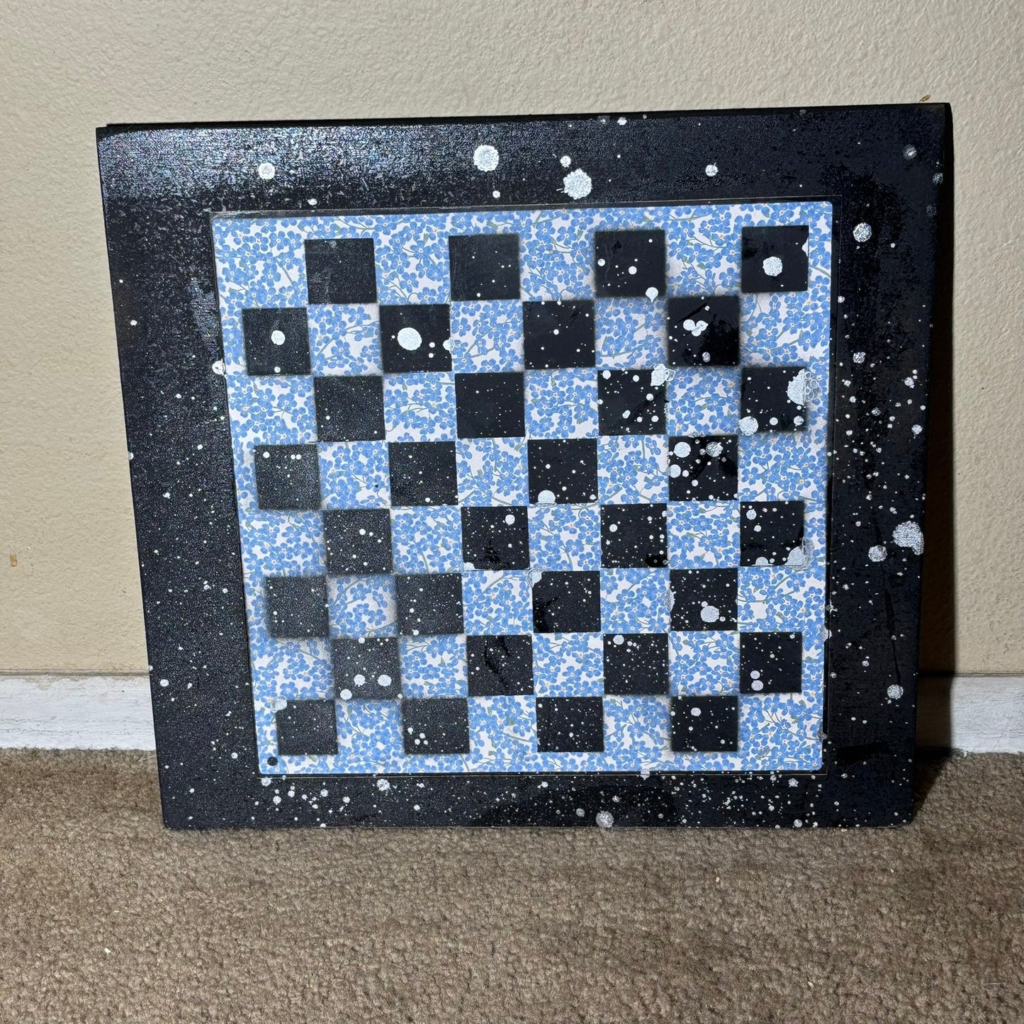 Blue Rose Bush - Large Scrapbook Chess Board