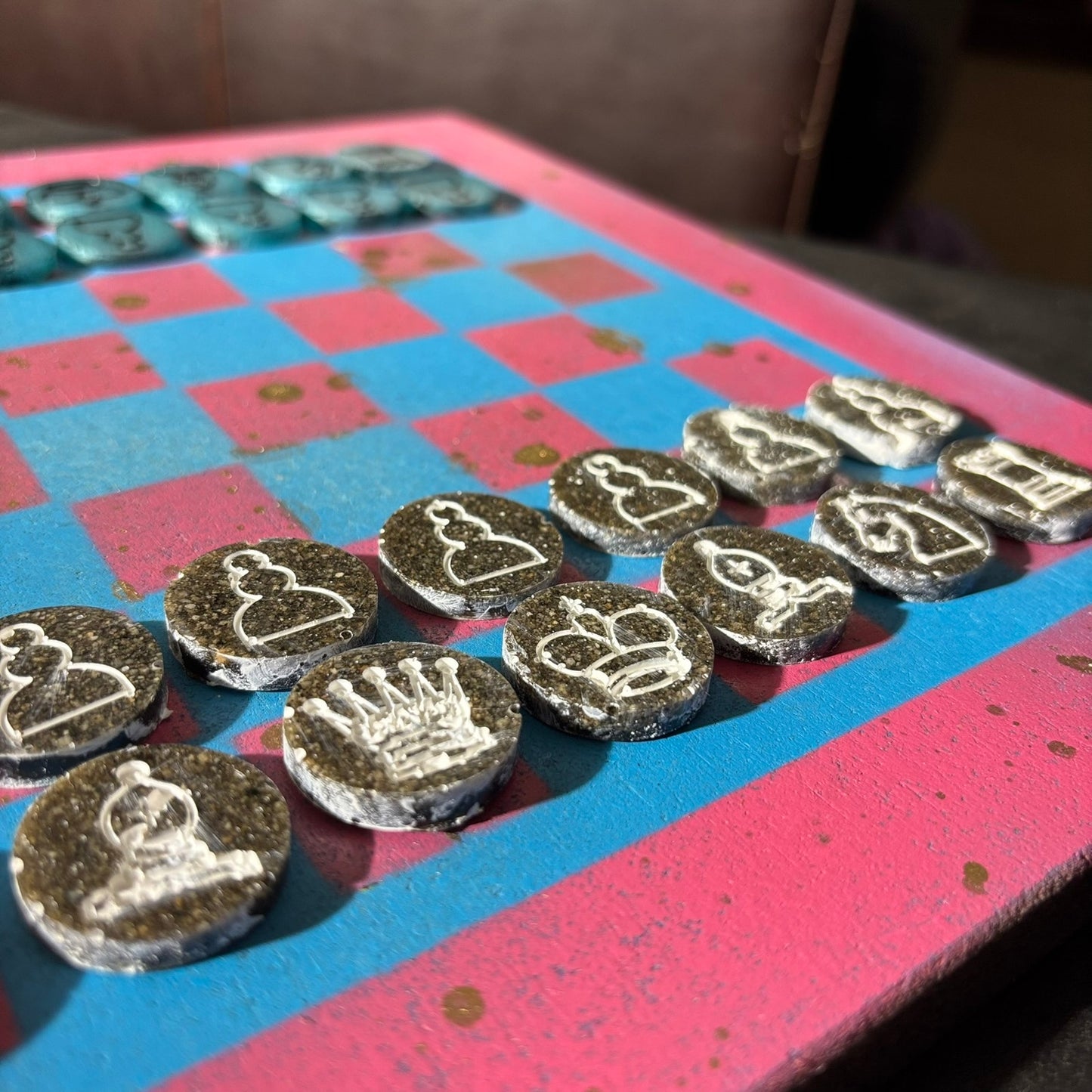 Pink & Blue - Painted Chess Set