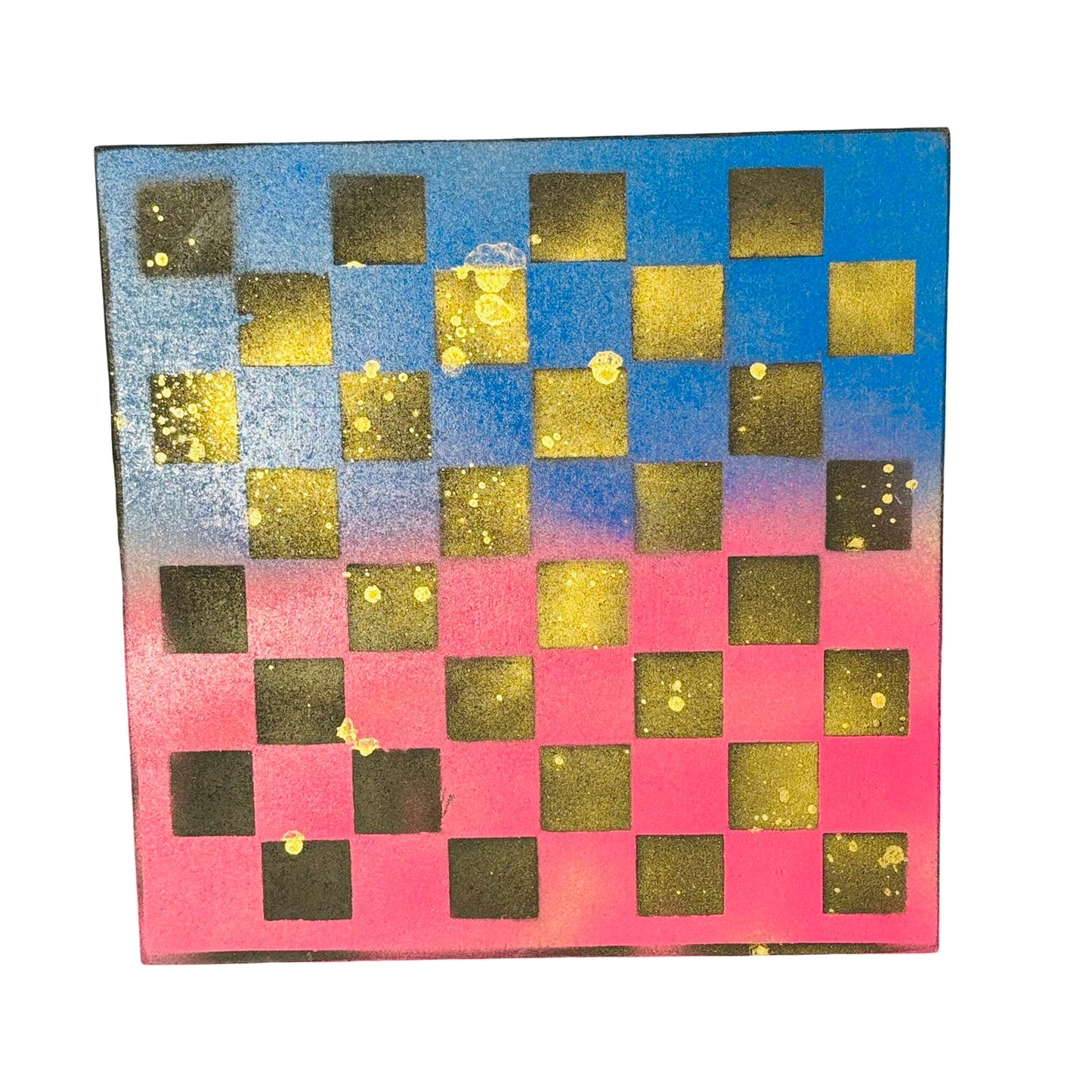 Splattered Golden Pink & Blue - Painted Chess Board