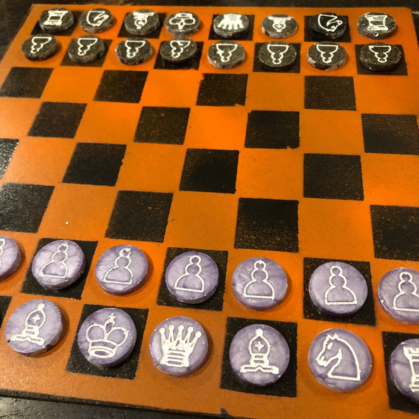 Orange & Black - Painted Chess Set