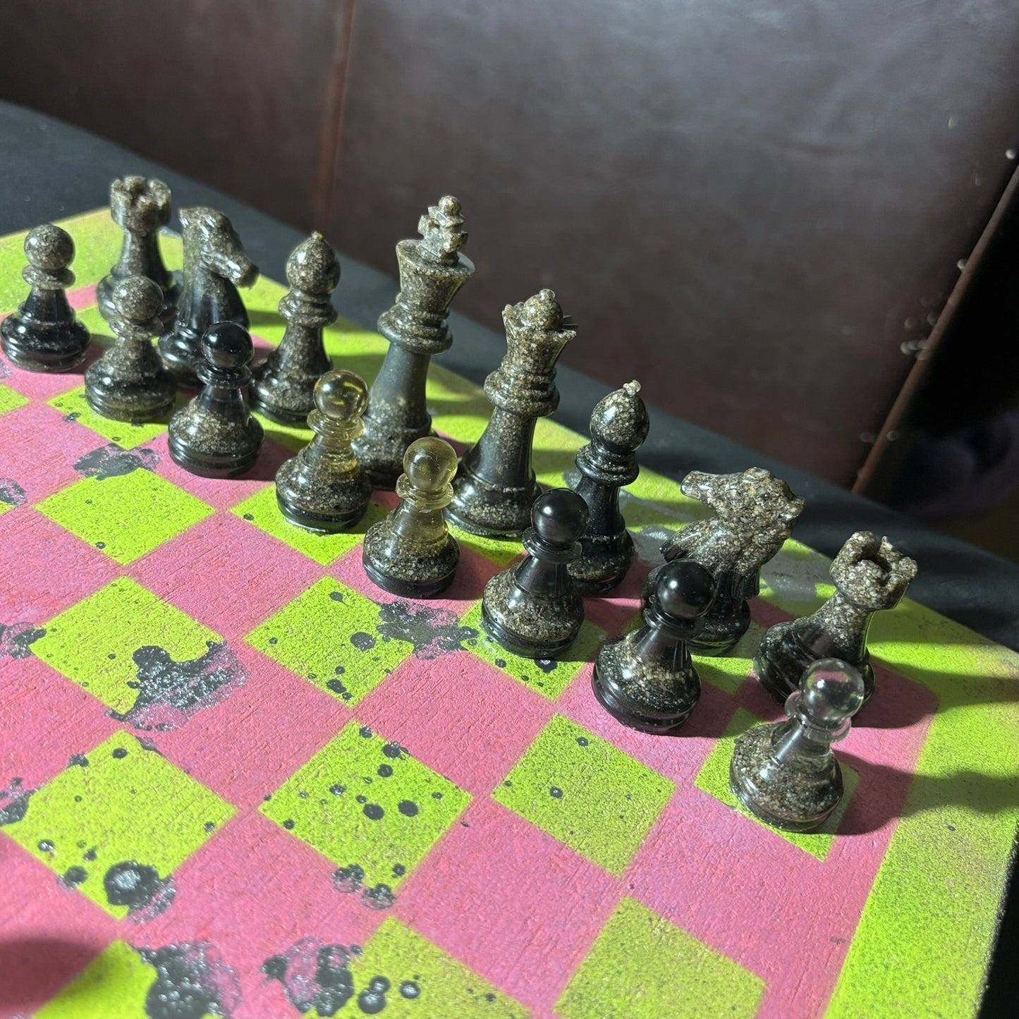 Classy Pink Neon Green- Painted Chess Set