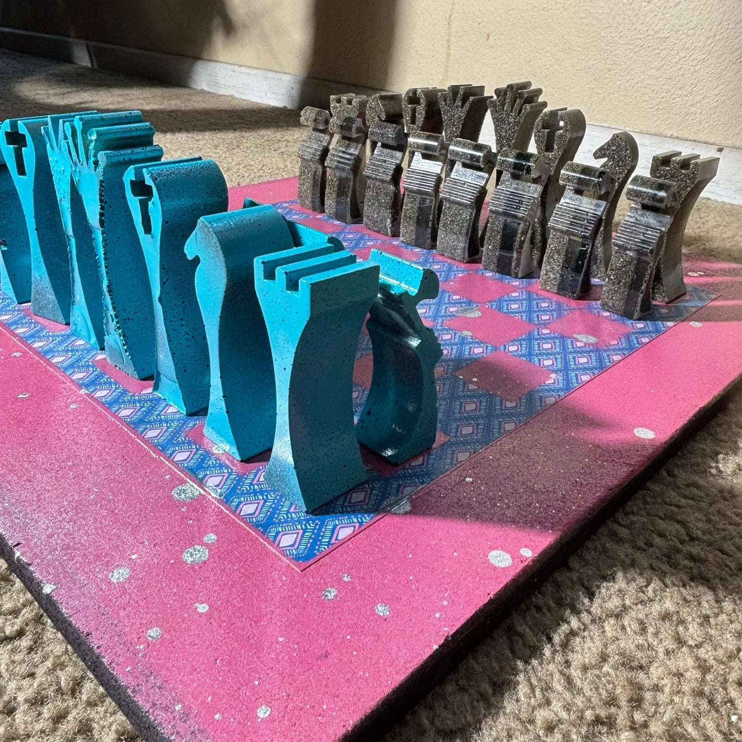 Pink Blue Hue - Large Deluxe Chess Set