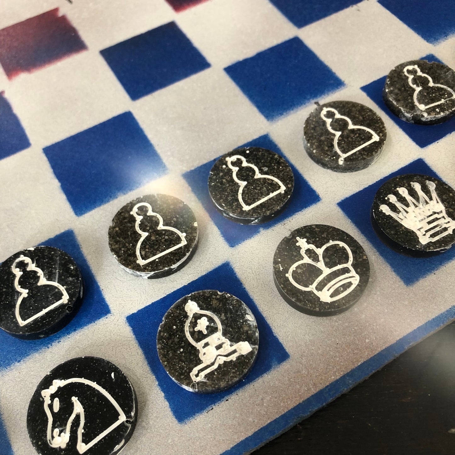 Blue & Red - Painted Chess Set