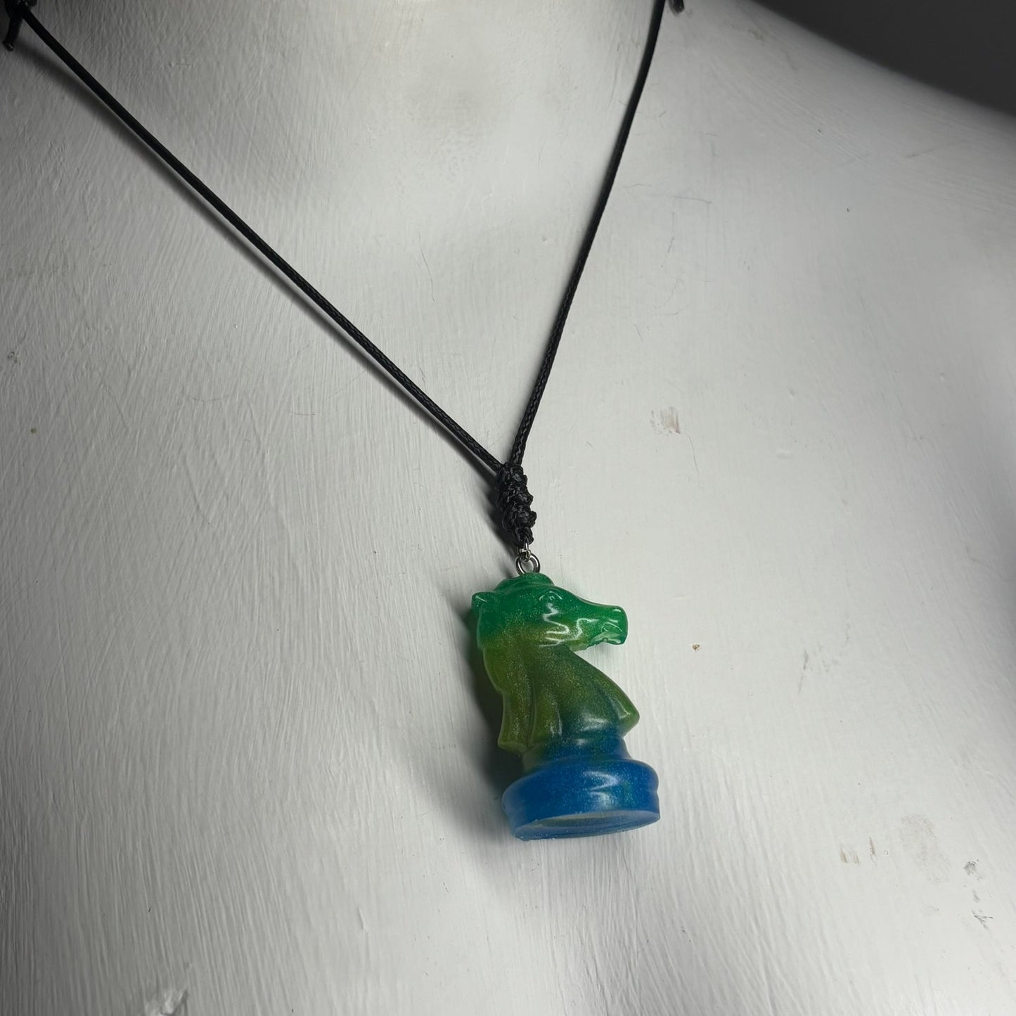 Green & Blue Knight - Handmade Resin Chess Necklace