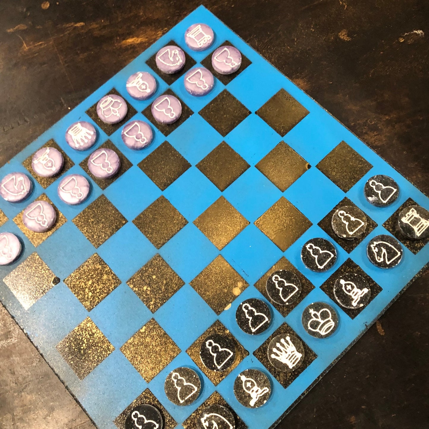 Golden Blue - Painted Chess Set