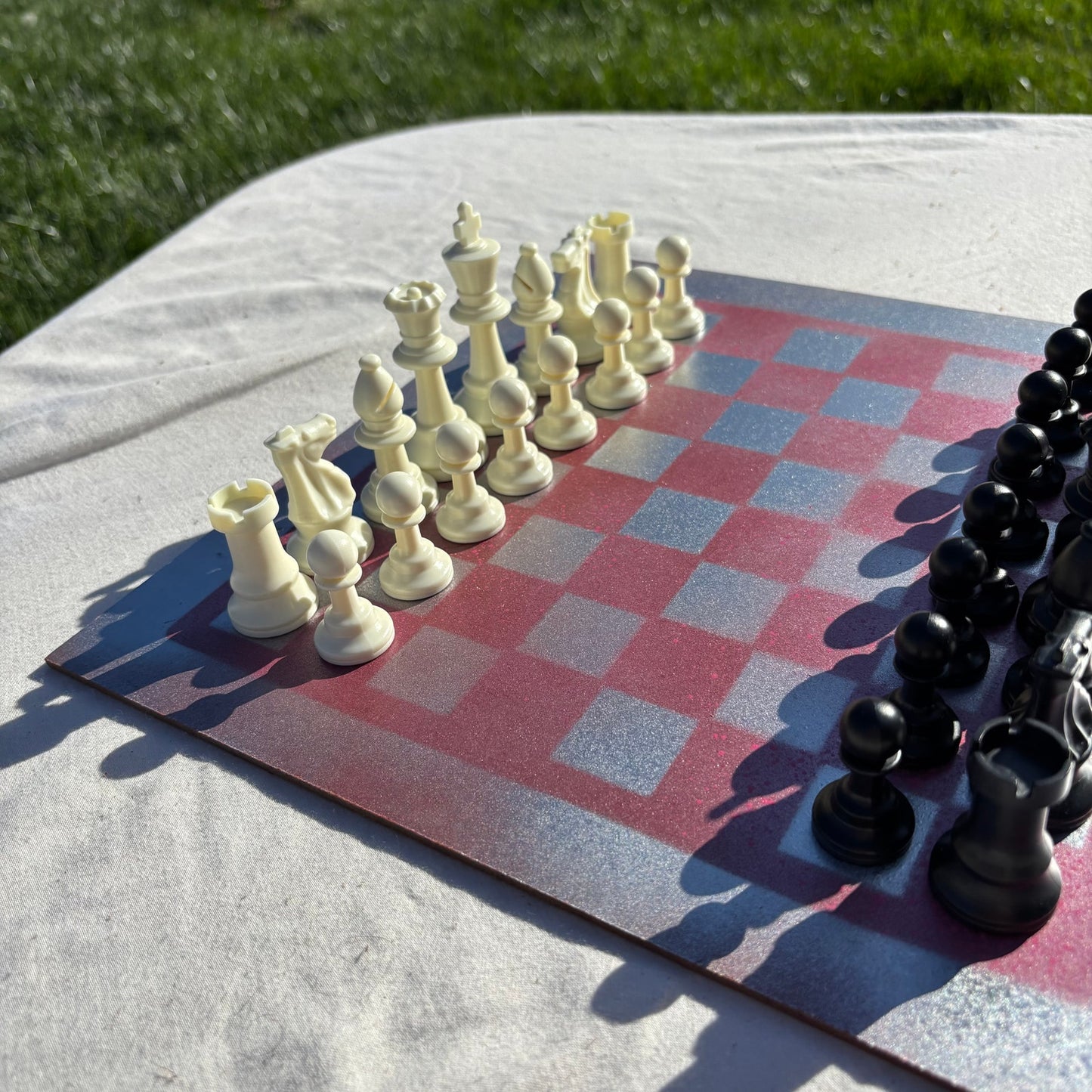 Silver Speckled Pink - Painted Chess Set