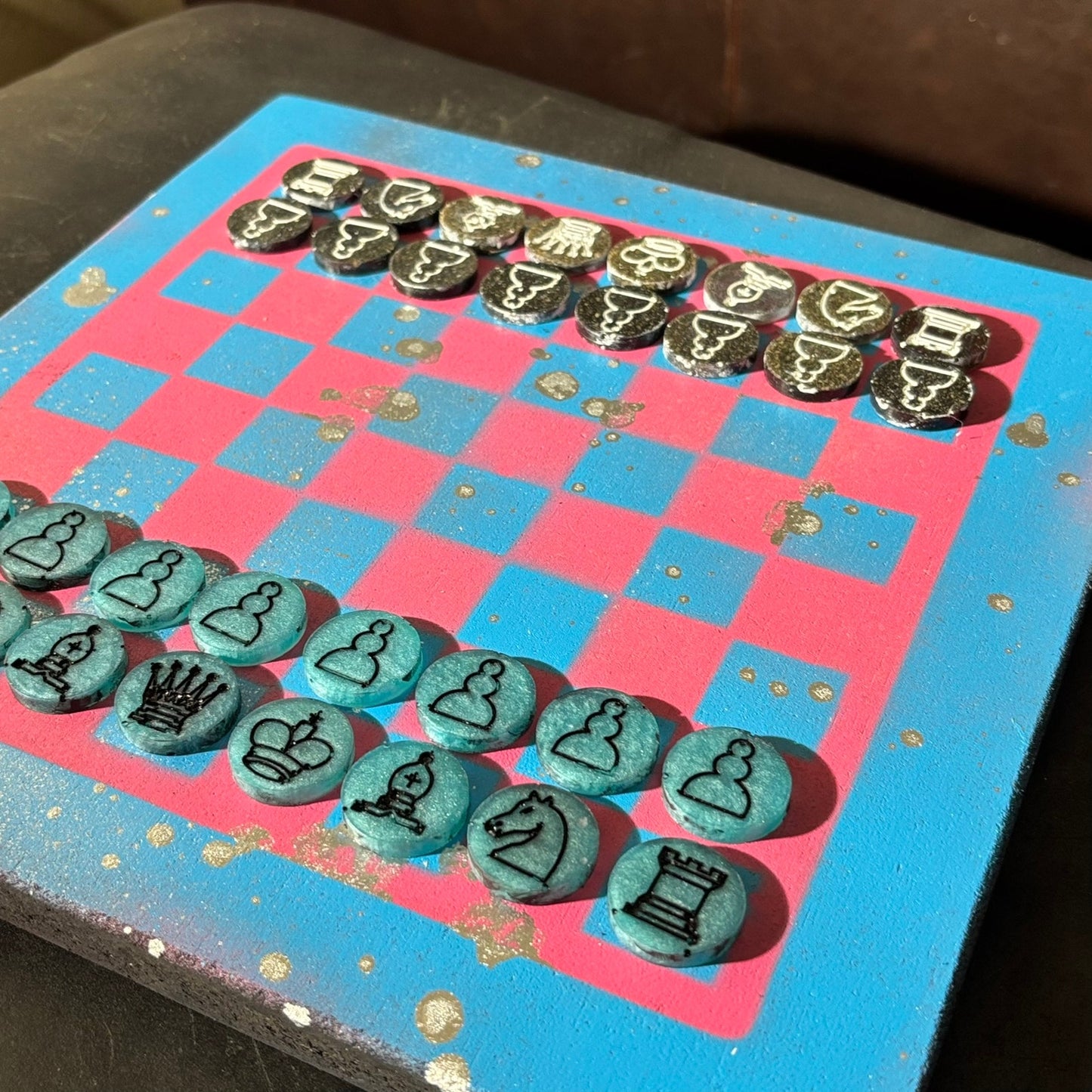 Pink & Blue - Painted Chess Set