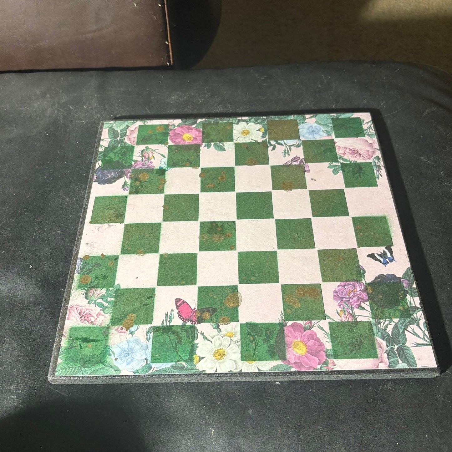Green Pink Butterfly Flower - Scrapbook Chess Set
