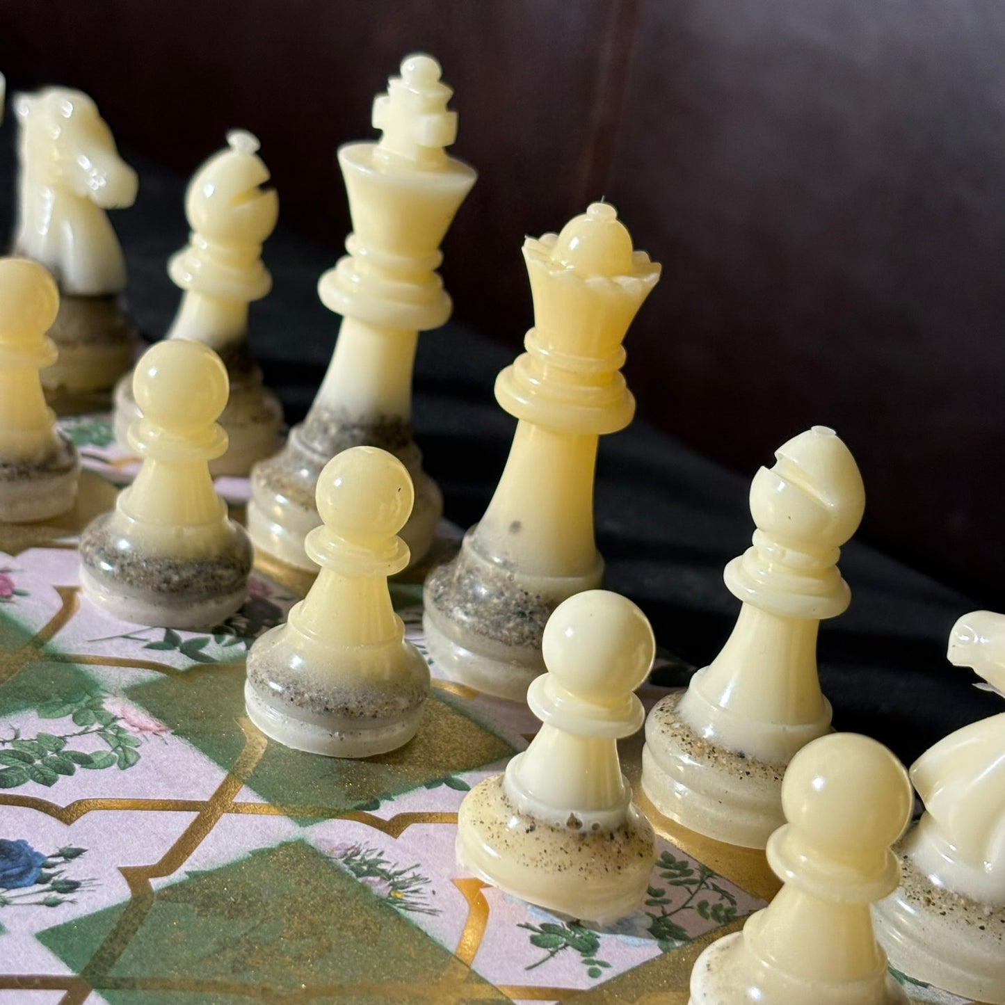 Golden Green Flowers - Scrapbook Chess Set