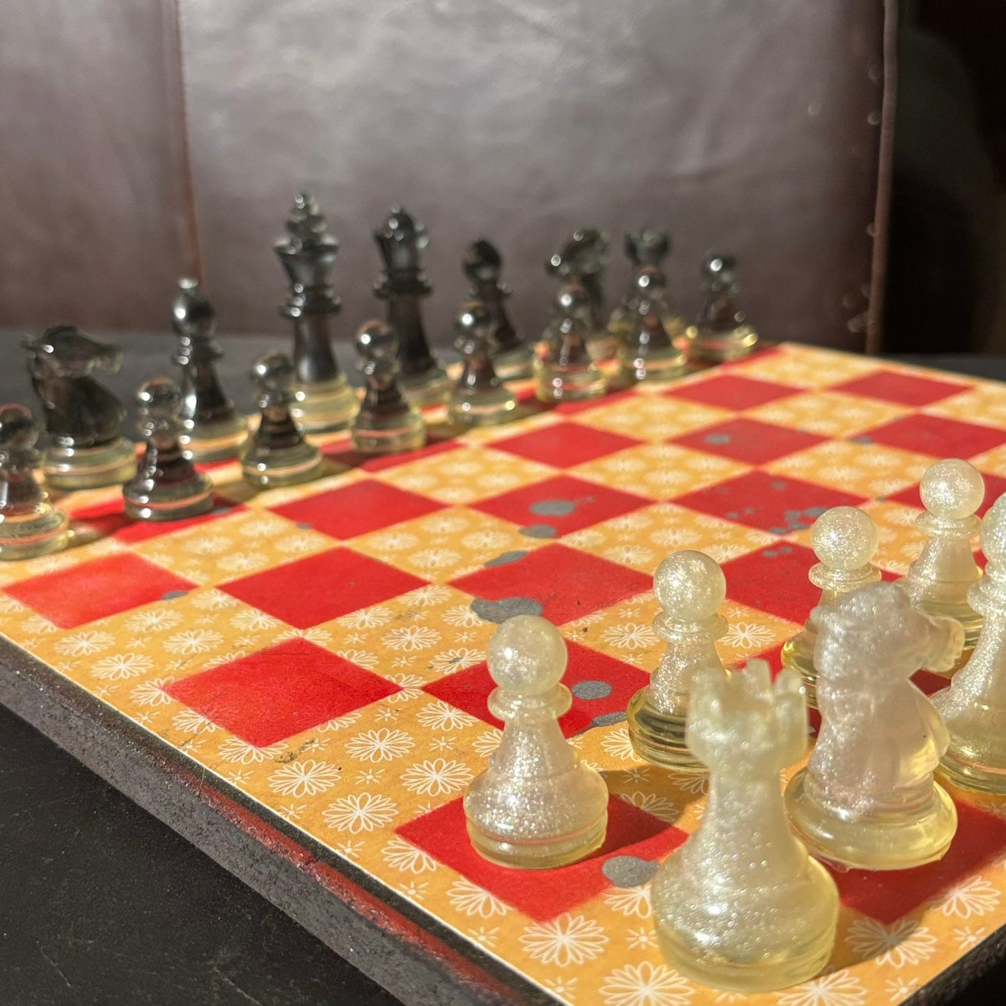 Yellow Patterned Red - Scrapbook Chess Set