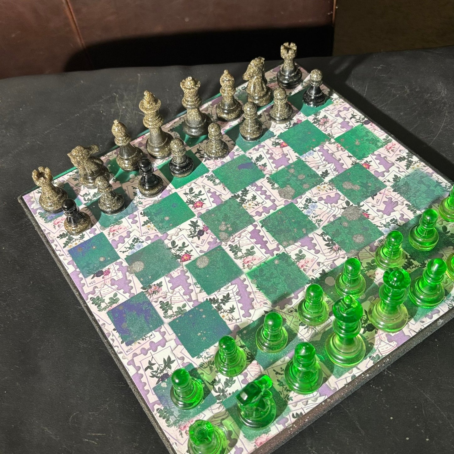 Puzzled Green - Scrapbook Chess Set