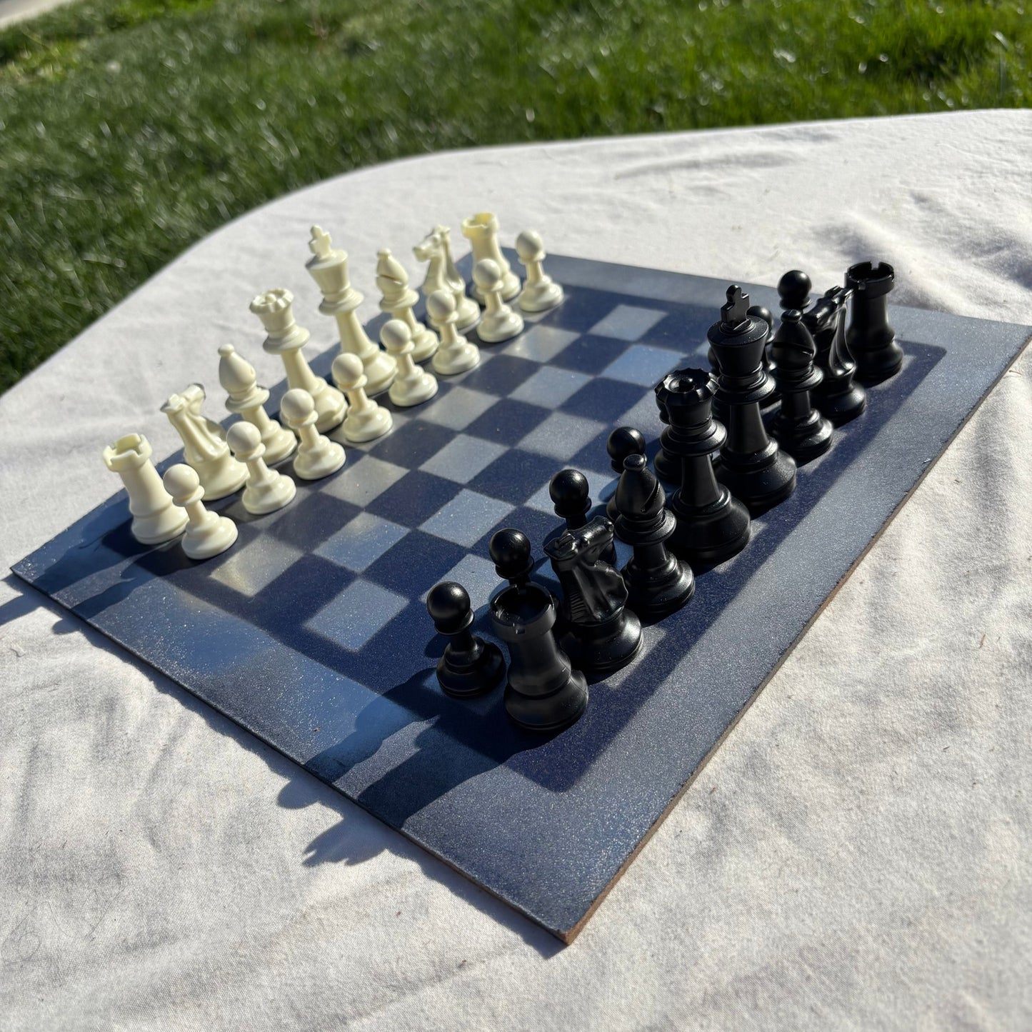 Silver Tin blue - Painted Chess Set