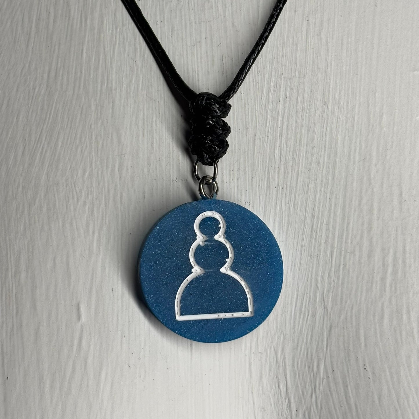 Simple Blue Pawn - Handmade Resin Chess Necklace - Flat Edition