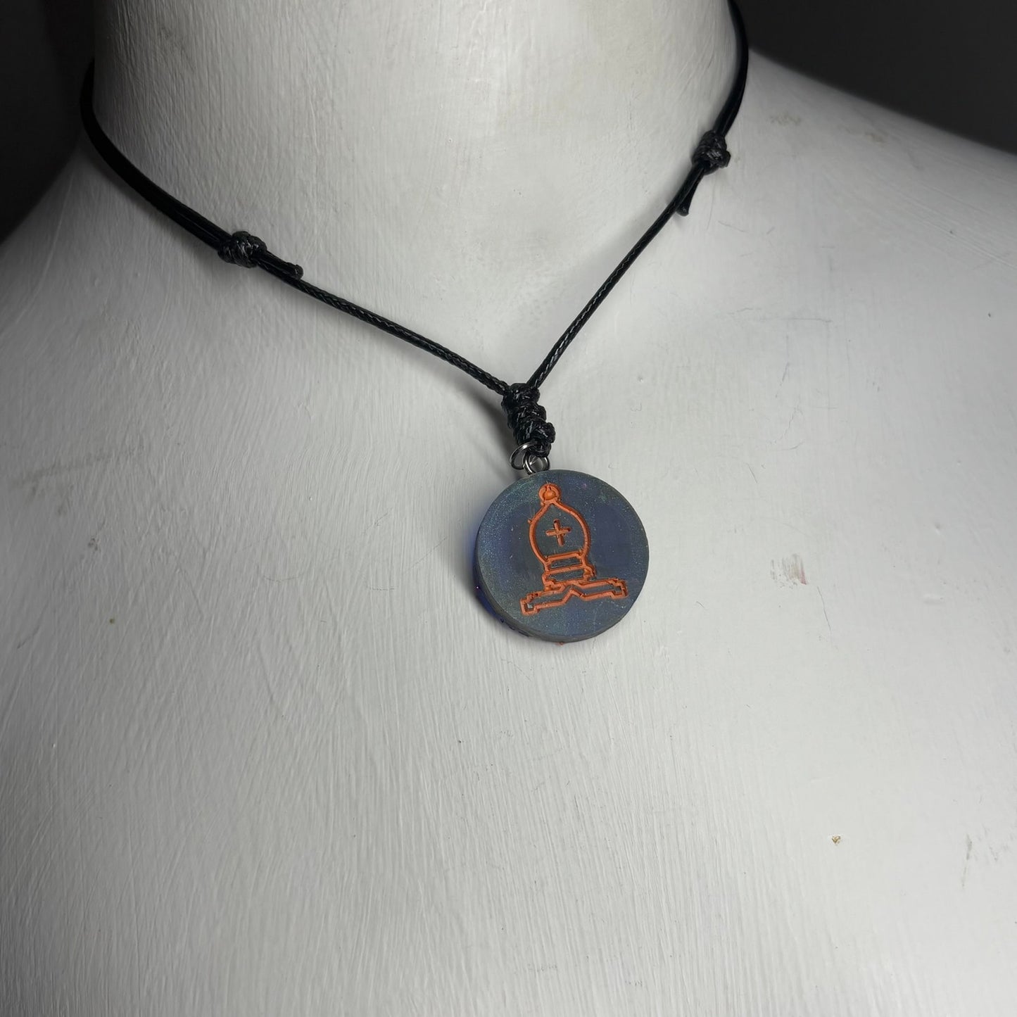 Orange Print Bishop - Handmade Resin Chess Necklace