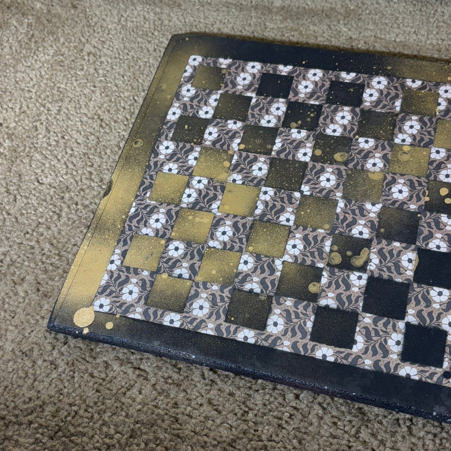 Gold Mist Black Flowers - Scrapbook Chess Board