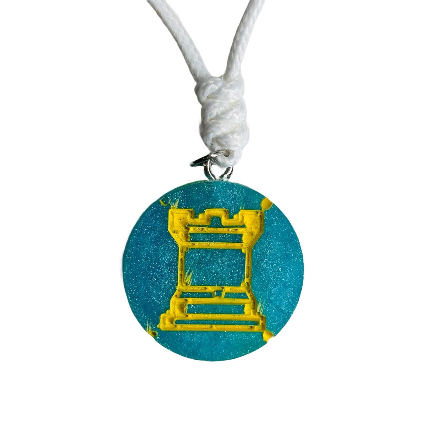 🎁 Aqua Green Rook - Handmade Resin Chess Necklace (100% off)