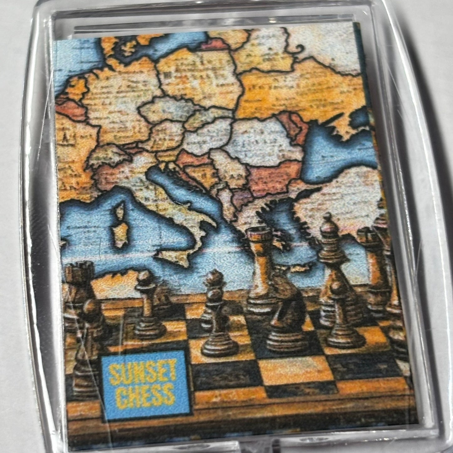 World Map - Sunset Chess Photo Keychain