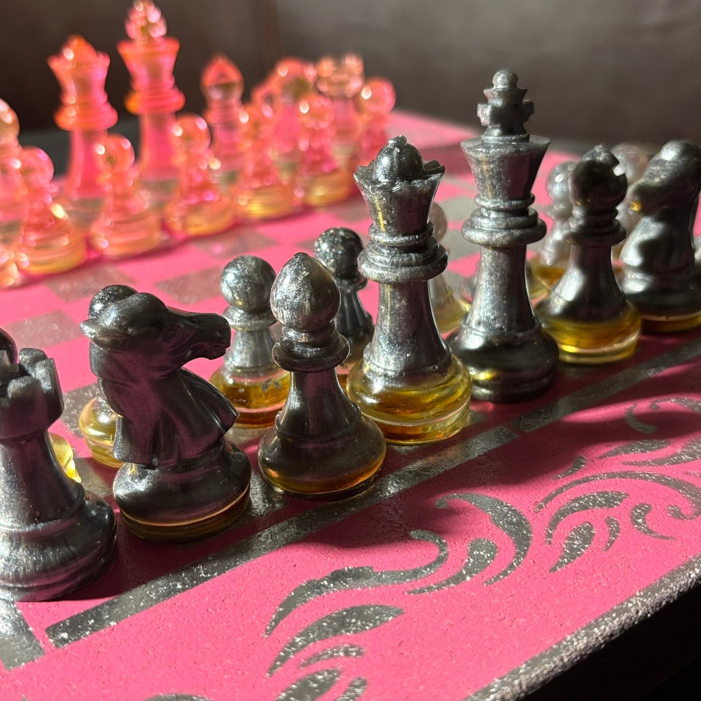 Chrome Pink - Painted Chess Set
