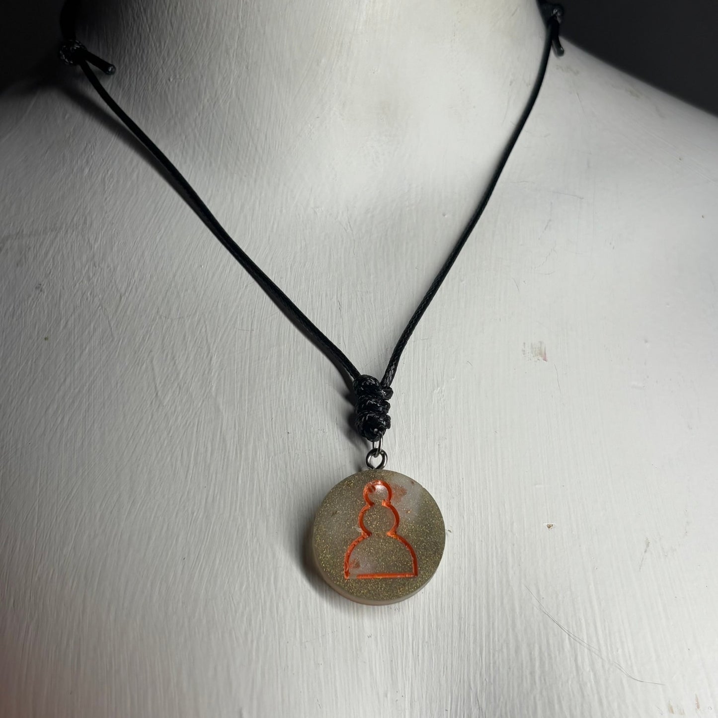 Rustic Orange Pawn - Handmade Resin Chess Necklace