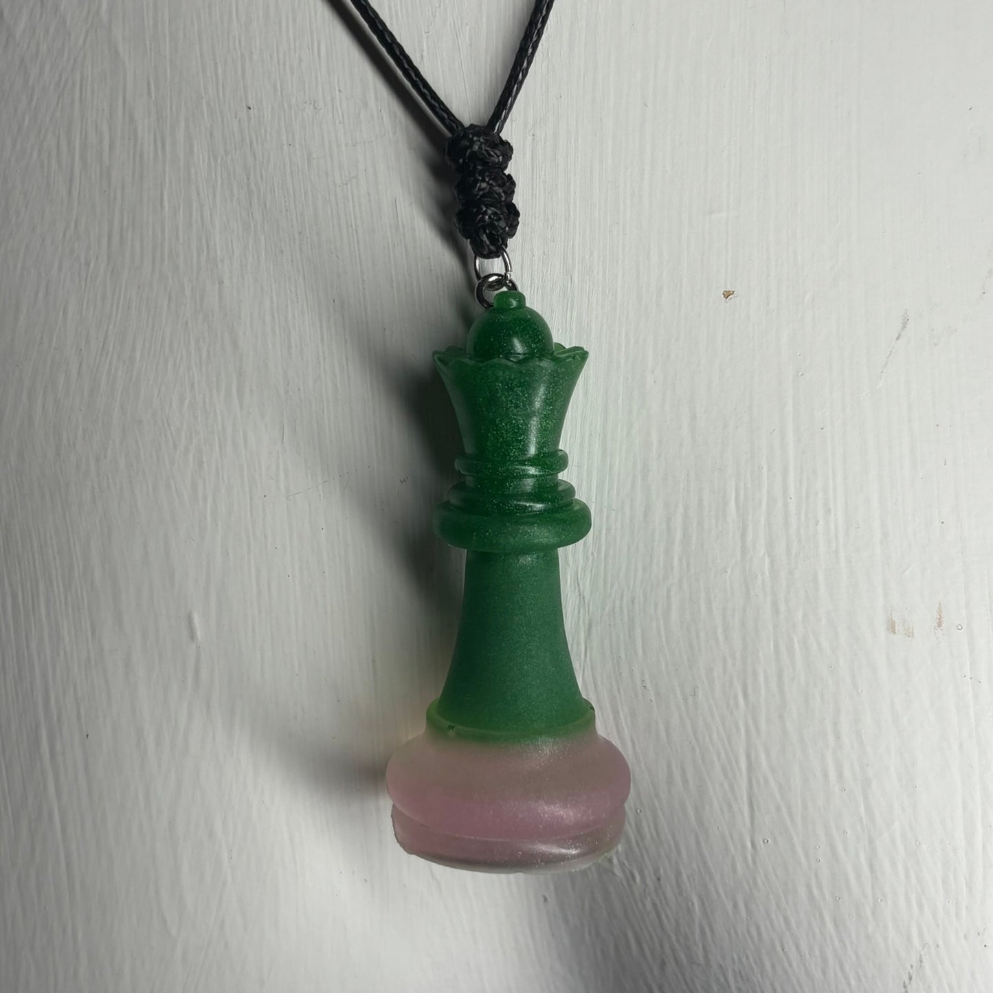 Solid Green Pink Bottom Queen - Handmade Resin Chess Necklace
