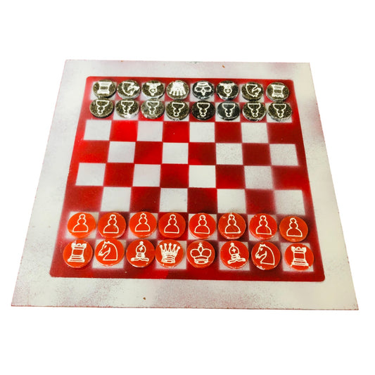 Smudged Red - Painted Chess Set
