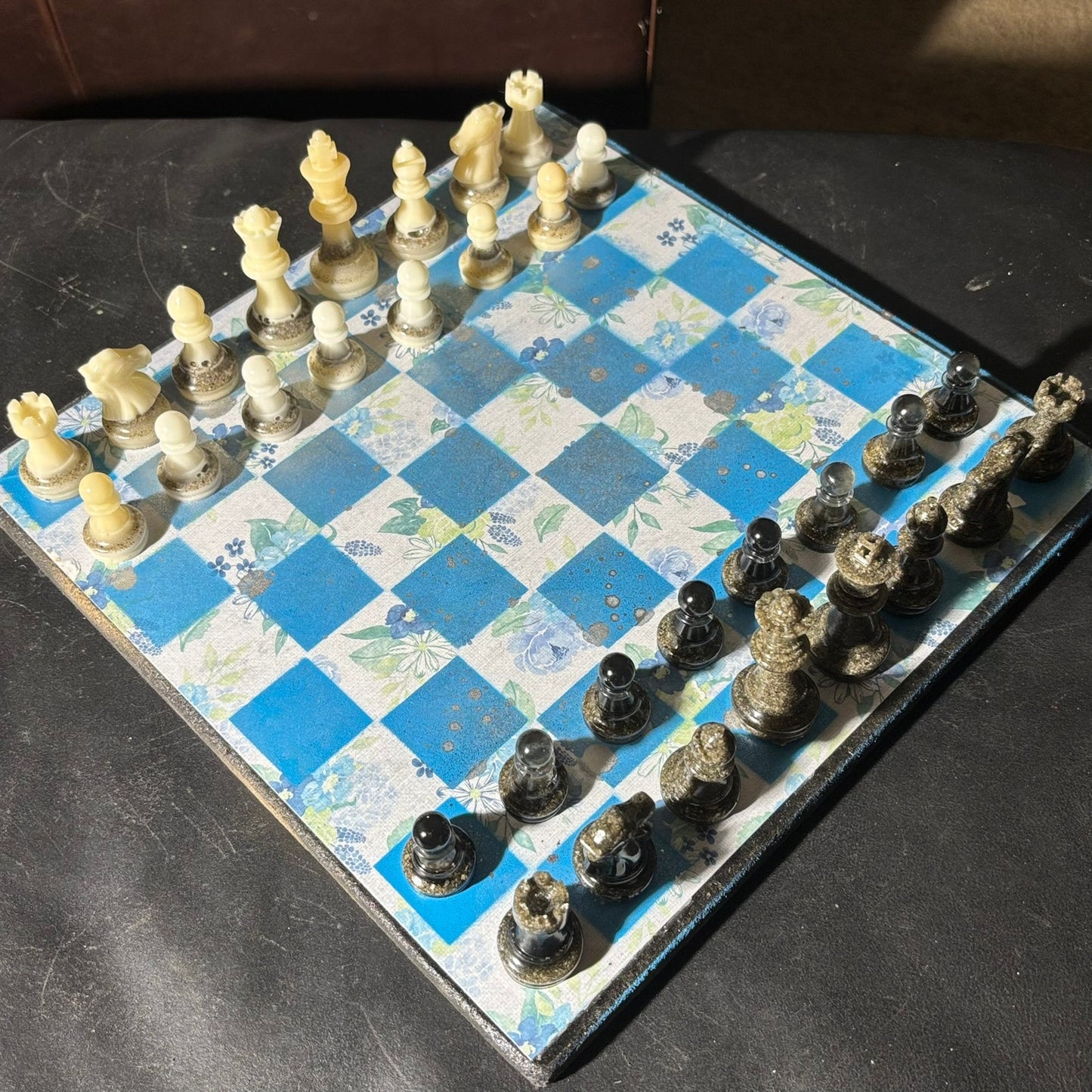 Flower Blue - Scrapbook Chess Set