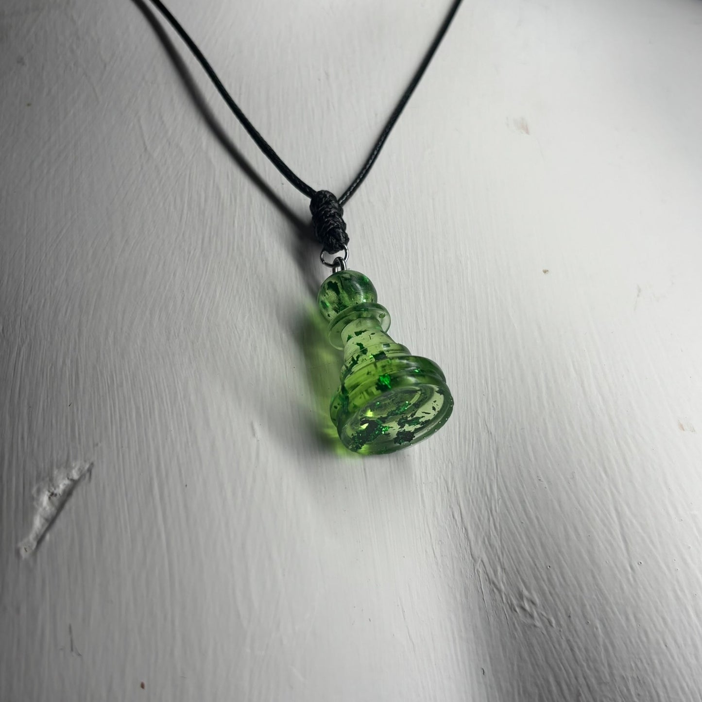 Green Crystal Pawn - Handmade Resin Chess Necklace