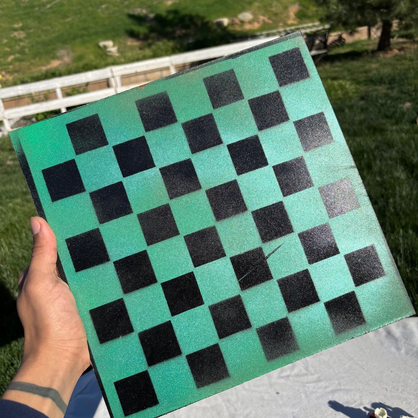 Green & Black - Painted Chess Set